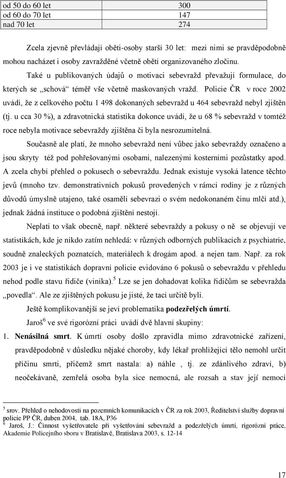 Policie ČR v roce 2002 uvádí, že z celkového počtu 1 498 dokonaných sebevražd u 464 sebevražd nebyl zjištěn (tj.