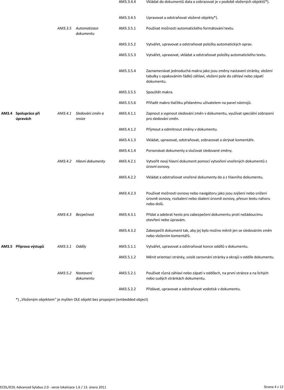 AM3.3.5.5 Spouštět makra. AM3.3.5.6 Přiřadit makro tlačítku přidanému uživatelem na panel nástrojů. AM3.4 Spolupráce při úpravách AM3.4.1 