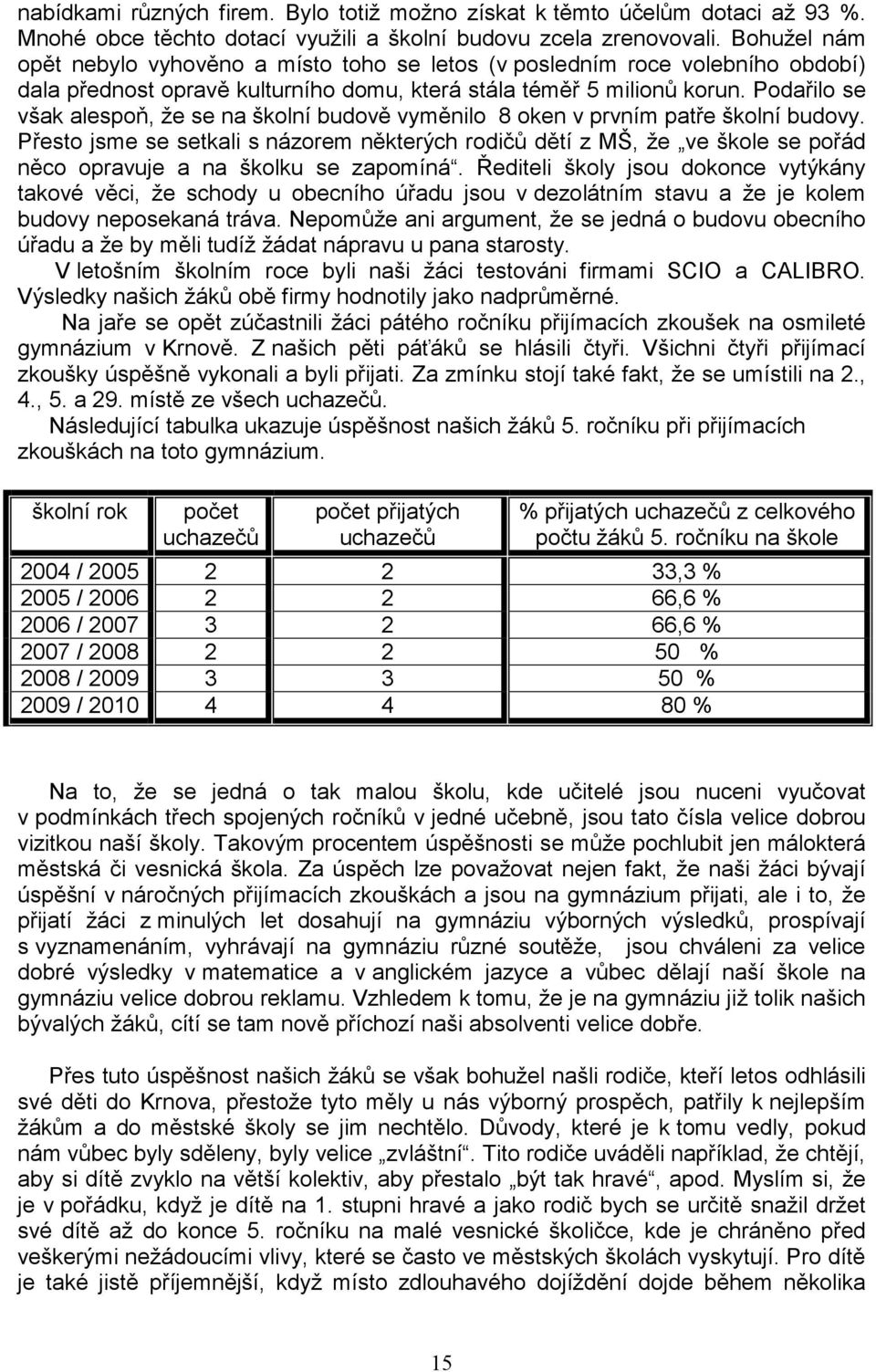 Podařilo se však alespoň, že se na školní budově vyměnilo 8 oken v prvním patře školní budovy.