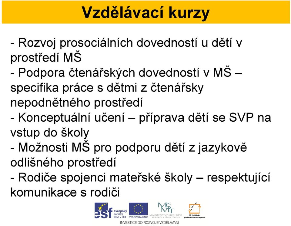 Konceptuální učení příprava dětí se SVP na vstup do školy - Možnosti MŠ pro podporu