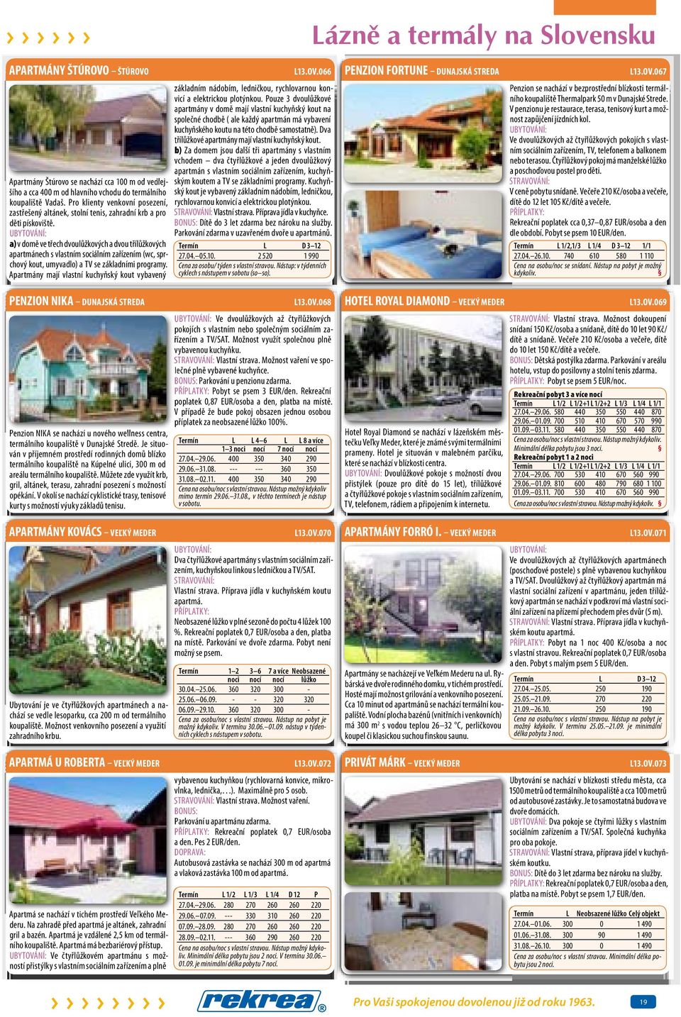 ) v domě ve třech dvoulůžkových dvou třílůžkových prtmánech s vlstním sociálním zřízením (wc, sprchový kout, umyvdlo) TV se zákldními progrmy. Aprtmány mjí vlstní kuchyňský kout vybvený l13.ov.066 zákldním nádobím, ledničkou, rychlovrnou kon- vicí elektrickou plotýnkou.