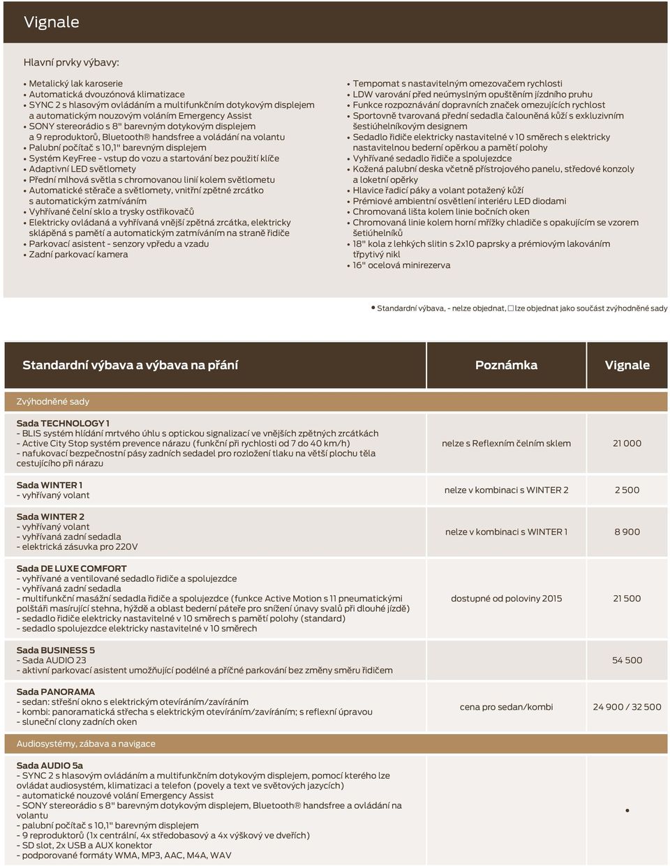 startování bez použití klíče Adaptivní LED světlomety Přední mlhová světla s chromovanou linií kolem světlometu Automatické stěrače a světlomety, vnitřní zpětné zrcátko s automatickým zatmíváním