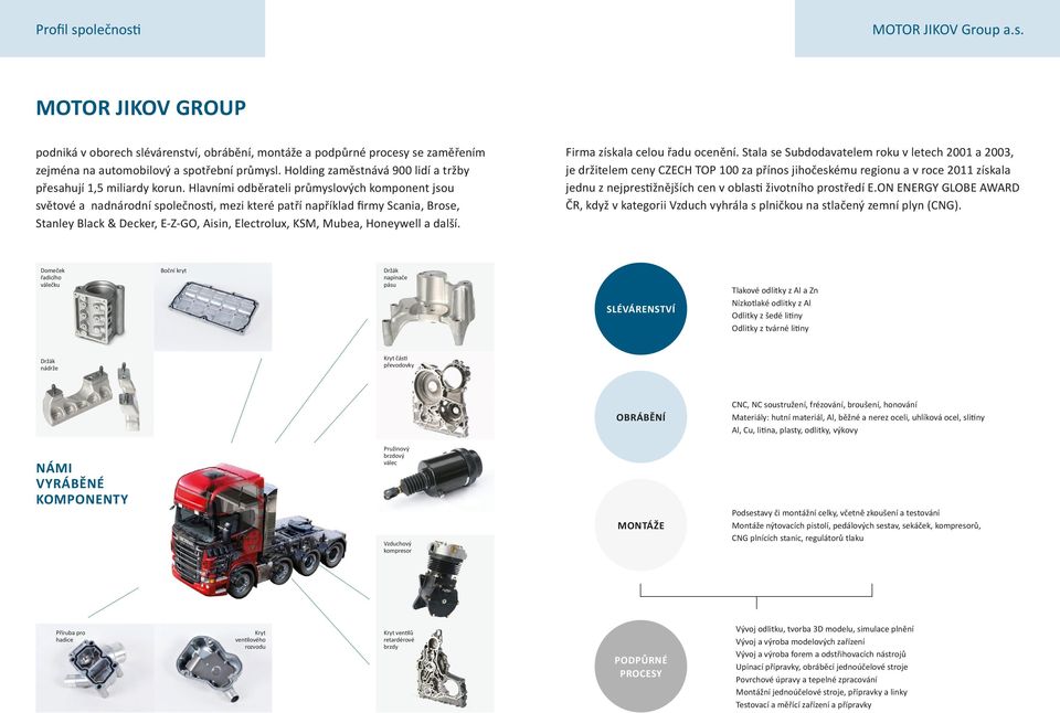 Hlavními odběrateli průmyslových komponent jsou světové a nadnárodní společnosti, mezi které patří například firmy Scania, Brose, Stanley Black & Decker, E-Z-GO, Aisin, Electrolux, KSM, Mubea,