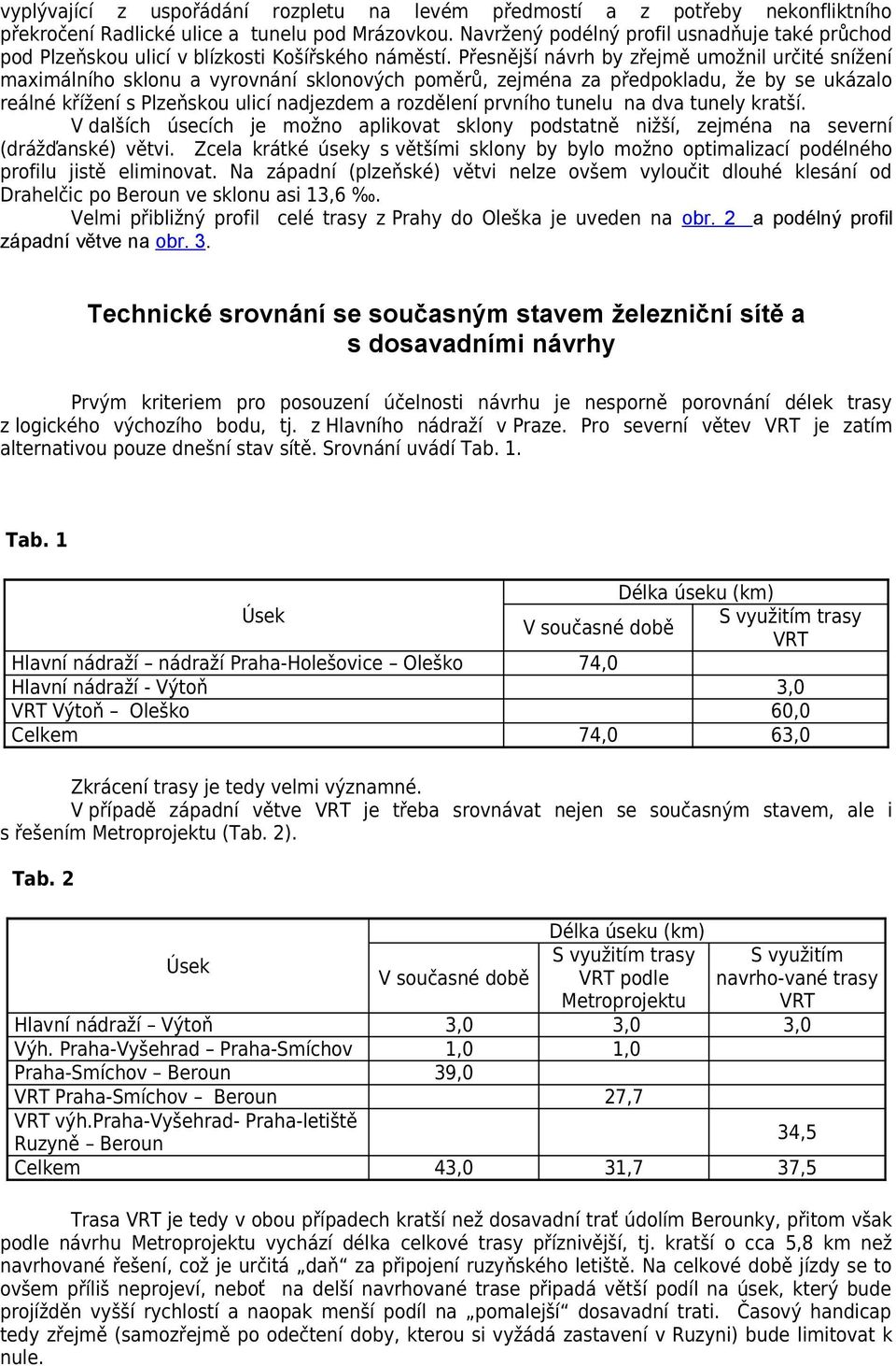 Přesnější návrh by zřejmě umožnil určité snížení maximálního sklonu a vyrovnání sklonových poměrů, zejména za předpokladu, že by se ukázalo reálné křížení s Plzeňskou ulicí nadjezdem a rozdělení