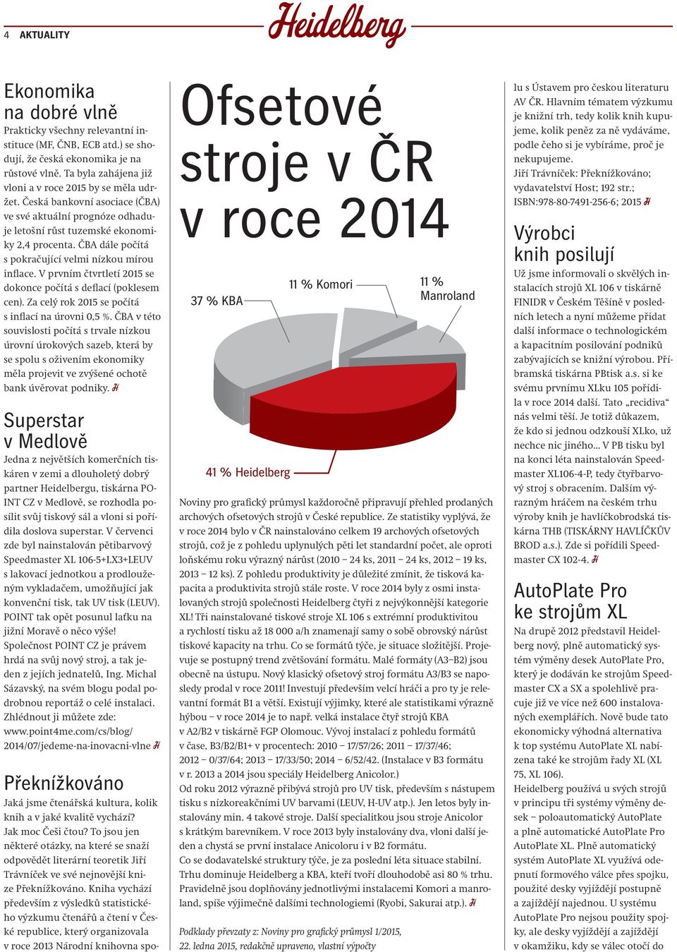 ČBA dále počítá s pokračující velmi nízkou mírou inflace. V prvním čtvrtletí 2015 se dokonce počítá s deflací (poklesem cen). Za celý rok 2015 se počítá s inflací na úrovni 0,5 %.