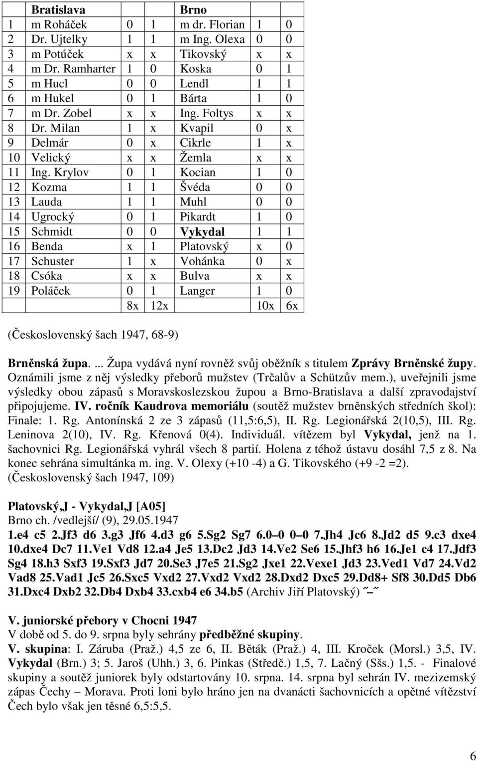 Krylov 0 1 Kocian 1 0 12 Kozma 1 1 Švéda 0 0 13 Lauda 1 1 Muhl 0 0 14 Ugrocký 0 1 Pikardt 1 0 15 Schmidt 0 0 Vykydal 1 1 16 Benda x 1 Platovský x 0 17 Schuster 1 x Vohánka 0 x 18 Csóka x x Bulva x x