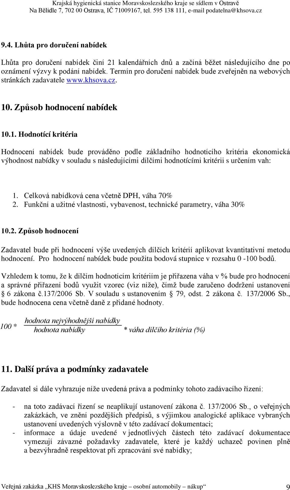 . Způsob hodnocení nabídek 10
