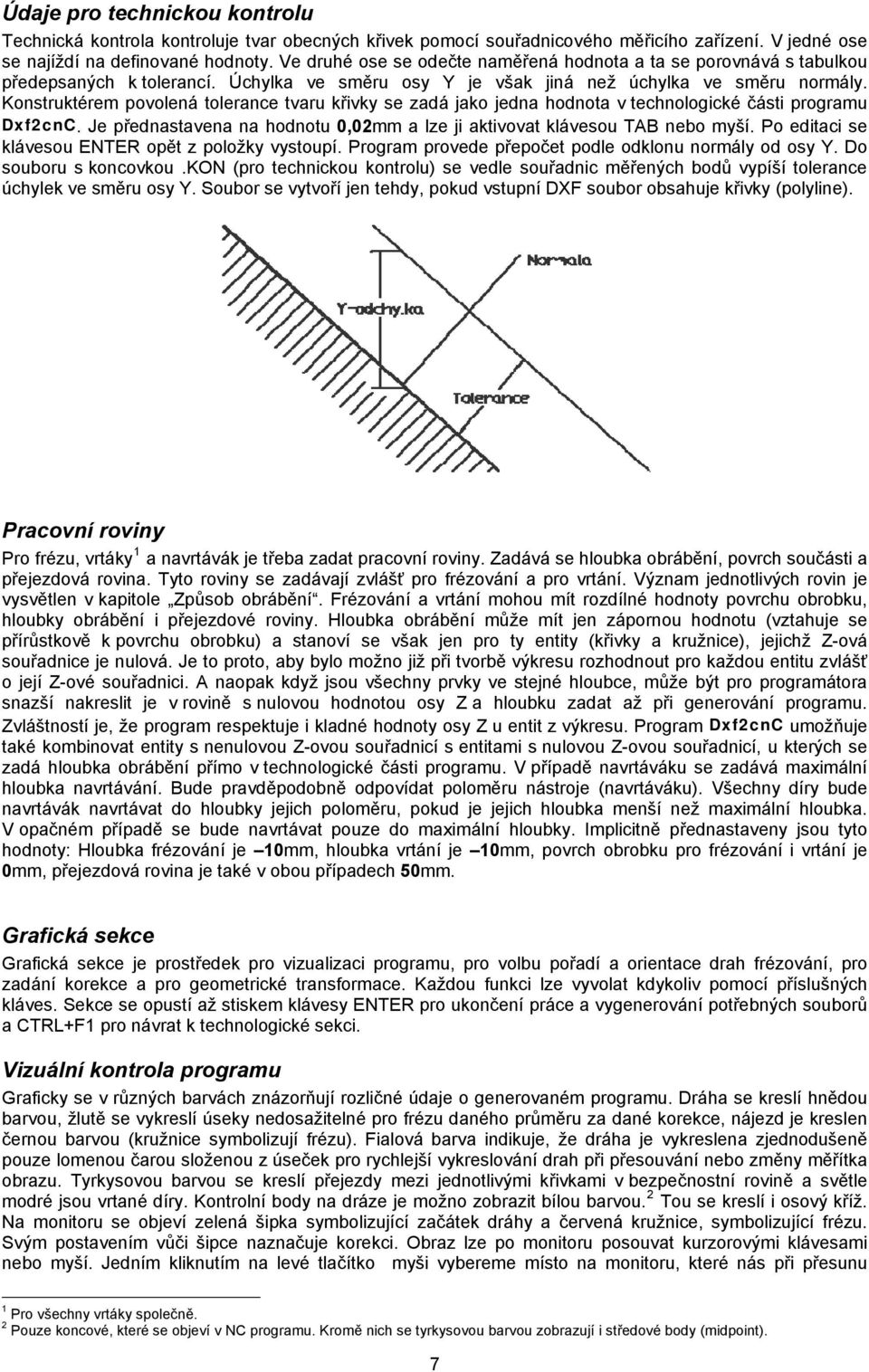 Konstruktérem povolená tolerance tvaru křivky se zadá jako jedna hodnota v technologické části programu Dxf2cnC. Je přednastavena na hodnotu 0,02mm a lze ji aktivovat klávesou TAB nebo myší.