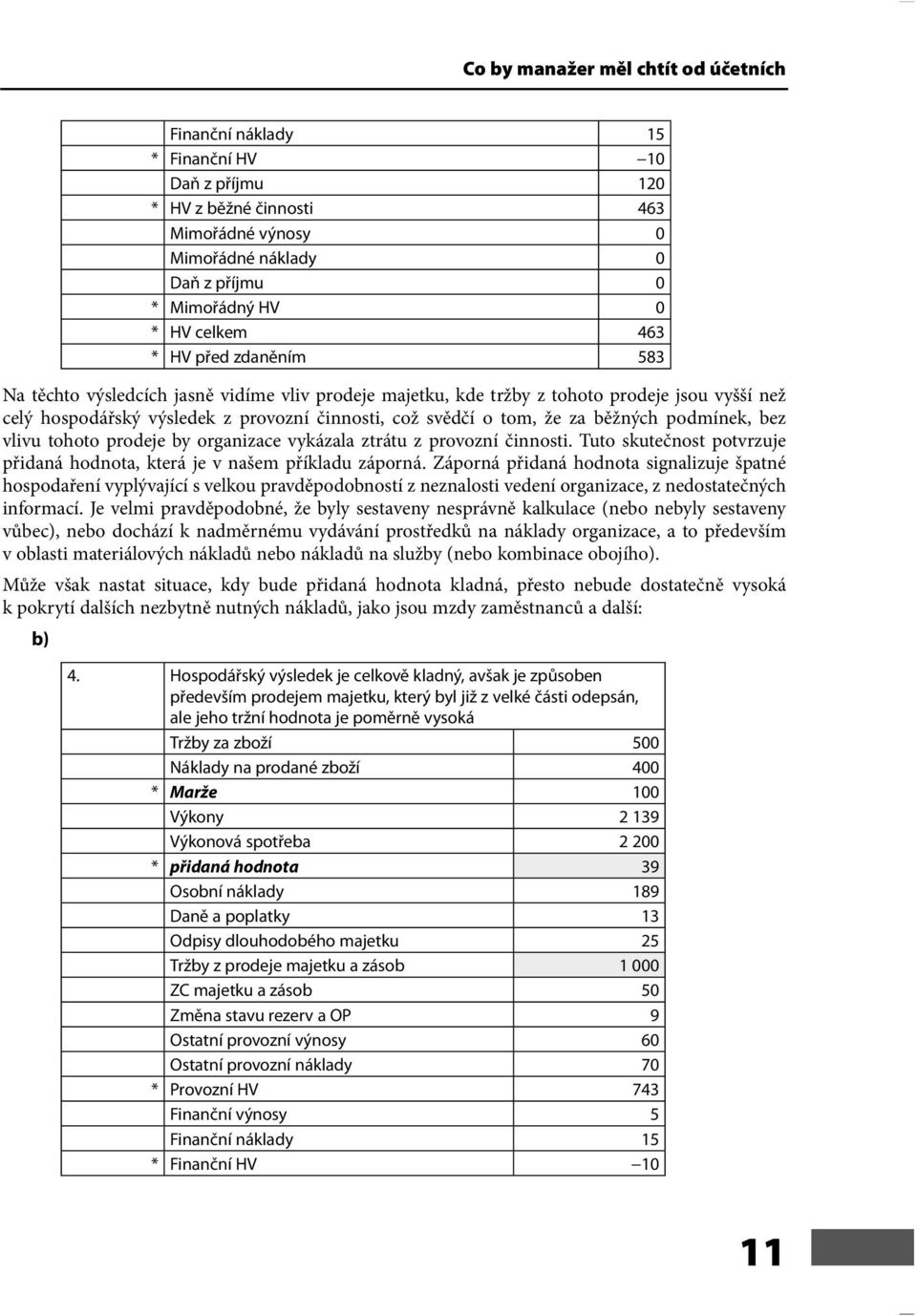 běžných podmínek, bez vlivu tohoto prodeje by organizace vykázala ztrátu z provozní činnosti. Tuto skutečnost potvrzuje přidaná hodnota, která je v našem příkladu záporná.