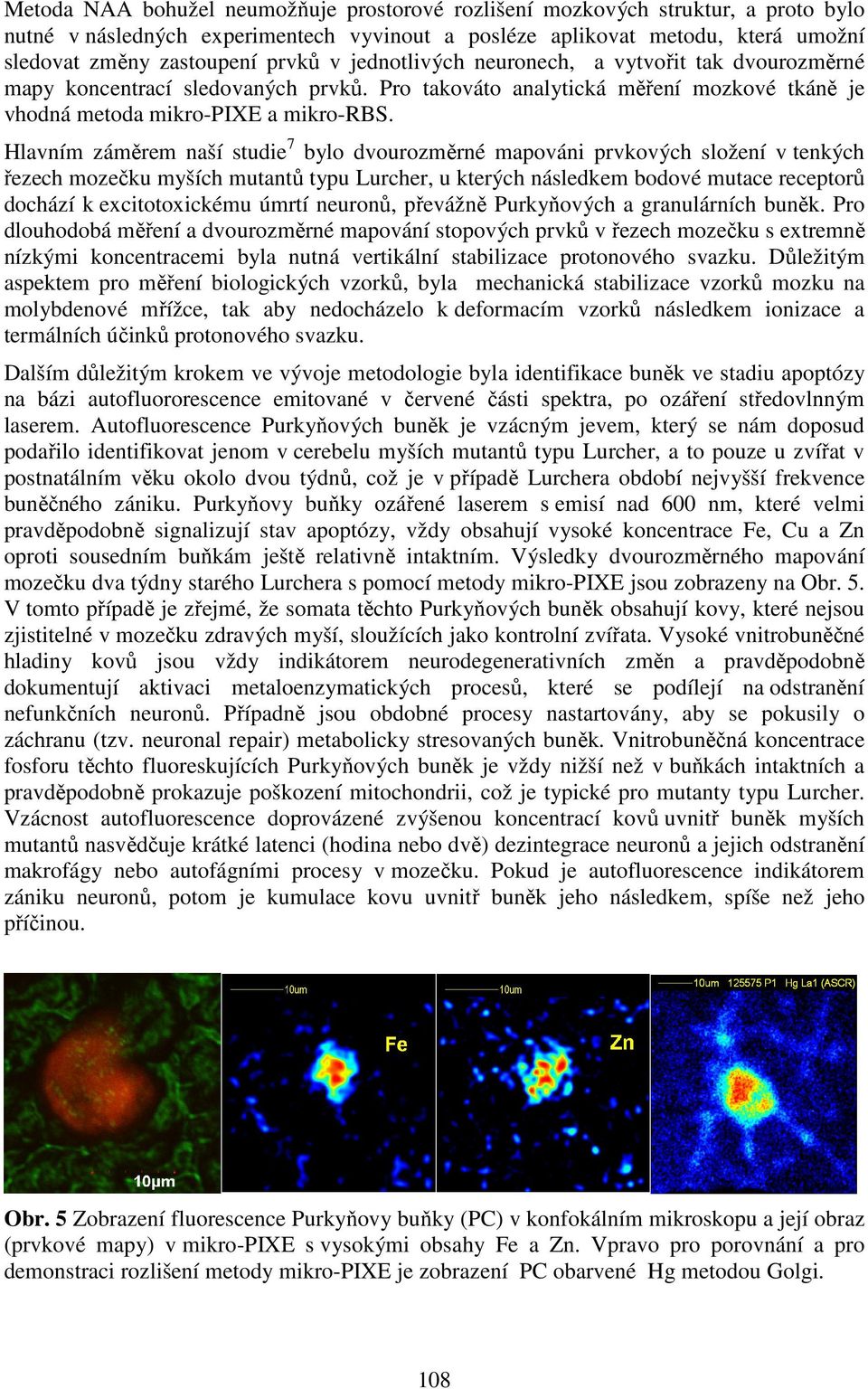 Hlavním záměrem naší studie 7 bylo dvourozměrné mapováni prvkových složení v tenkých řezech mozečku myších mutantů typu Lurcher, u kterých následkem bodové mutace receptorů dochází k excitotoxickému