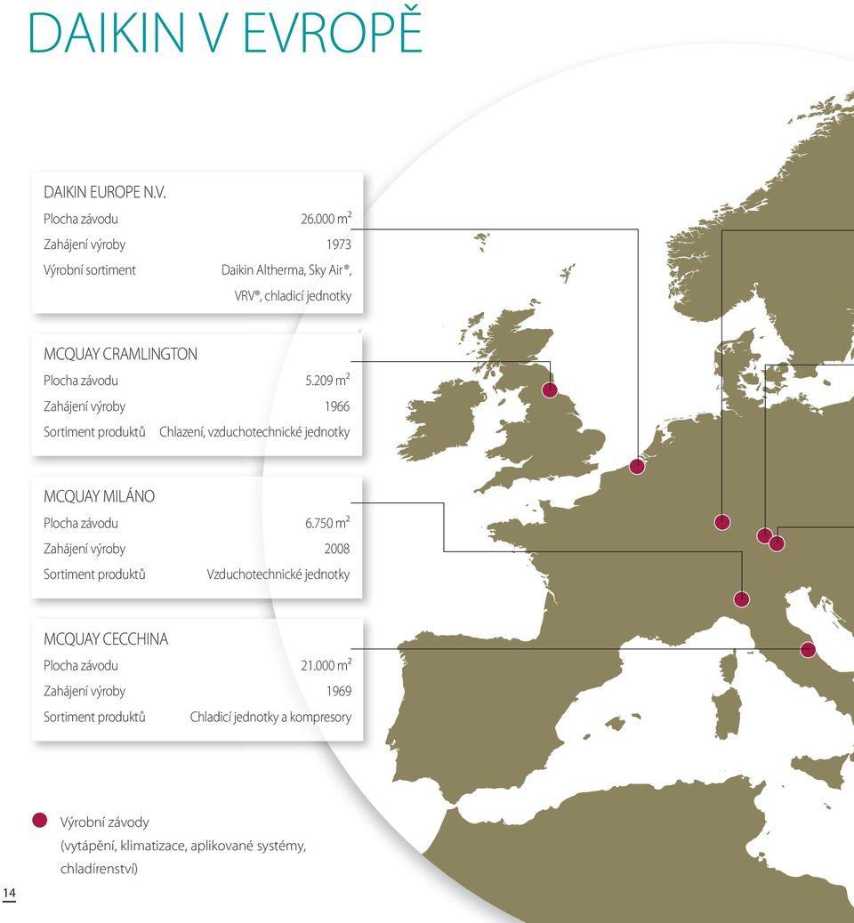 209 m² Zahájení výroby 1966 Sortiment produktů Chlazení, vzduchotechnické jednotky MCQUAY MILÁNO Plocha závodu 6.