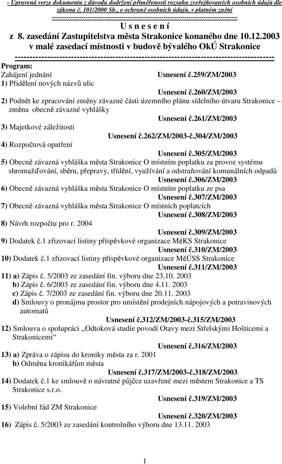 zasedání Zastupitelstva města Strakonice konaného dne 10.12.