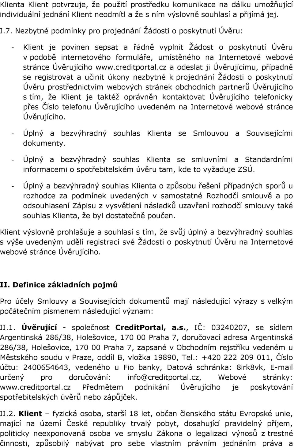 stránce Úvěrujícího www.creditportal.