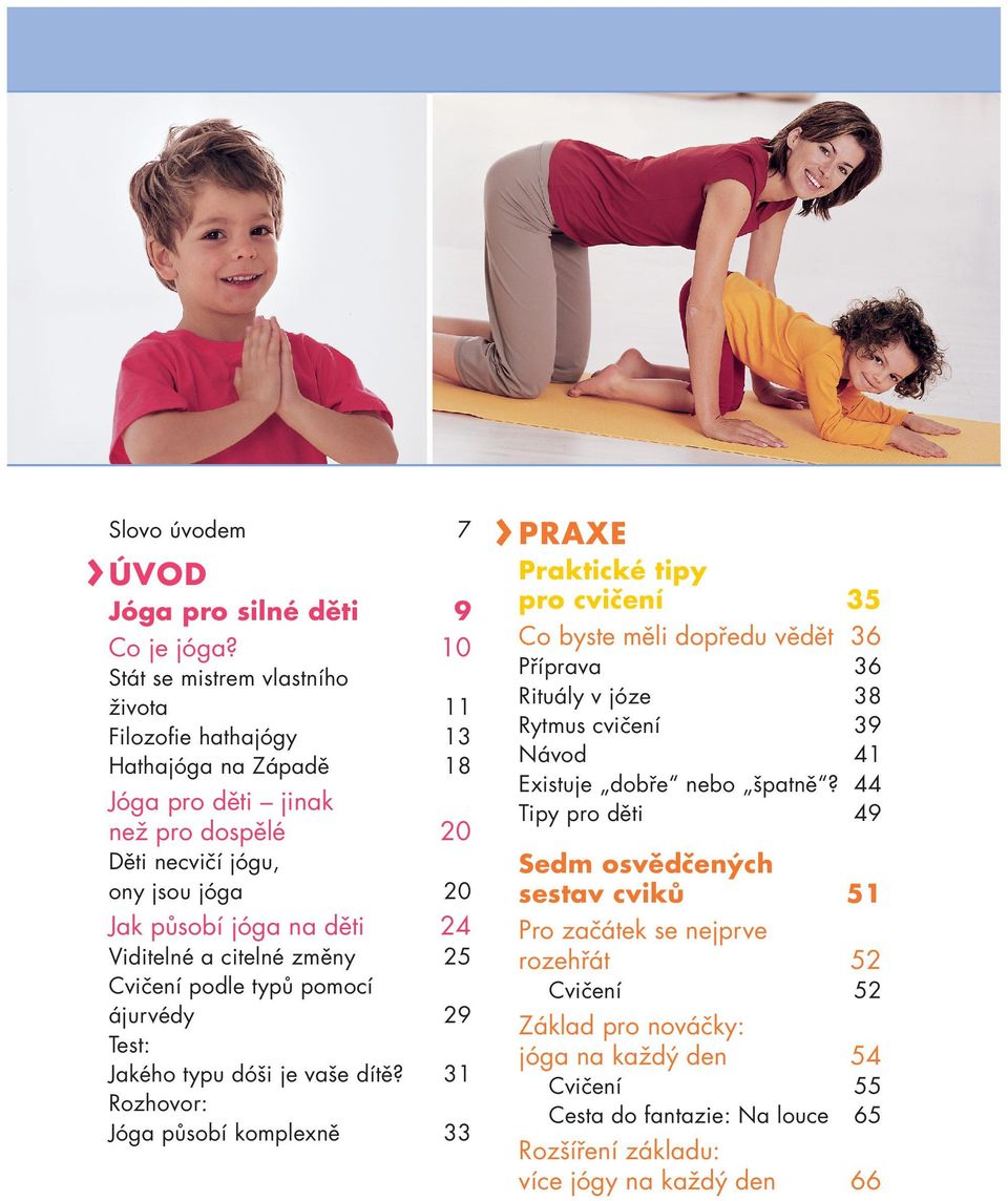 Viditelné a citelné změny 25 Cvičení podle typů pomocí ájurvédy 29 Test: Jakého typu dóši je vaše dítě?