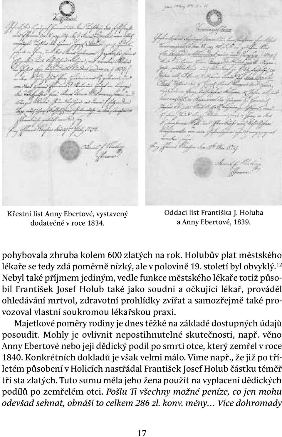 12 Nebyl také příjmem jediným, vedle funkce městského lékaře totiž působil František Josef Holub také jako soudní a očkující lékař, prováděl ohledávání mrtvol, zdravotní prohlídky zvířat a samozřejmě