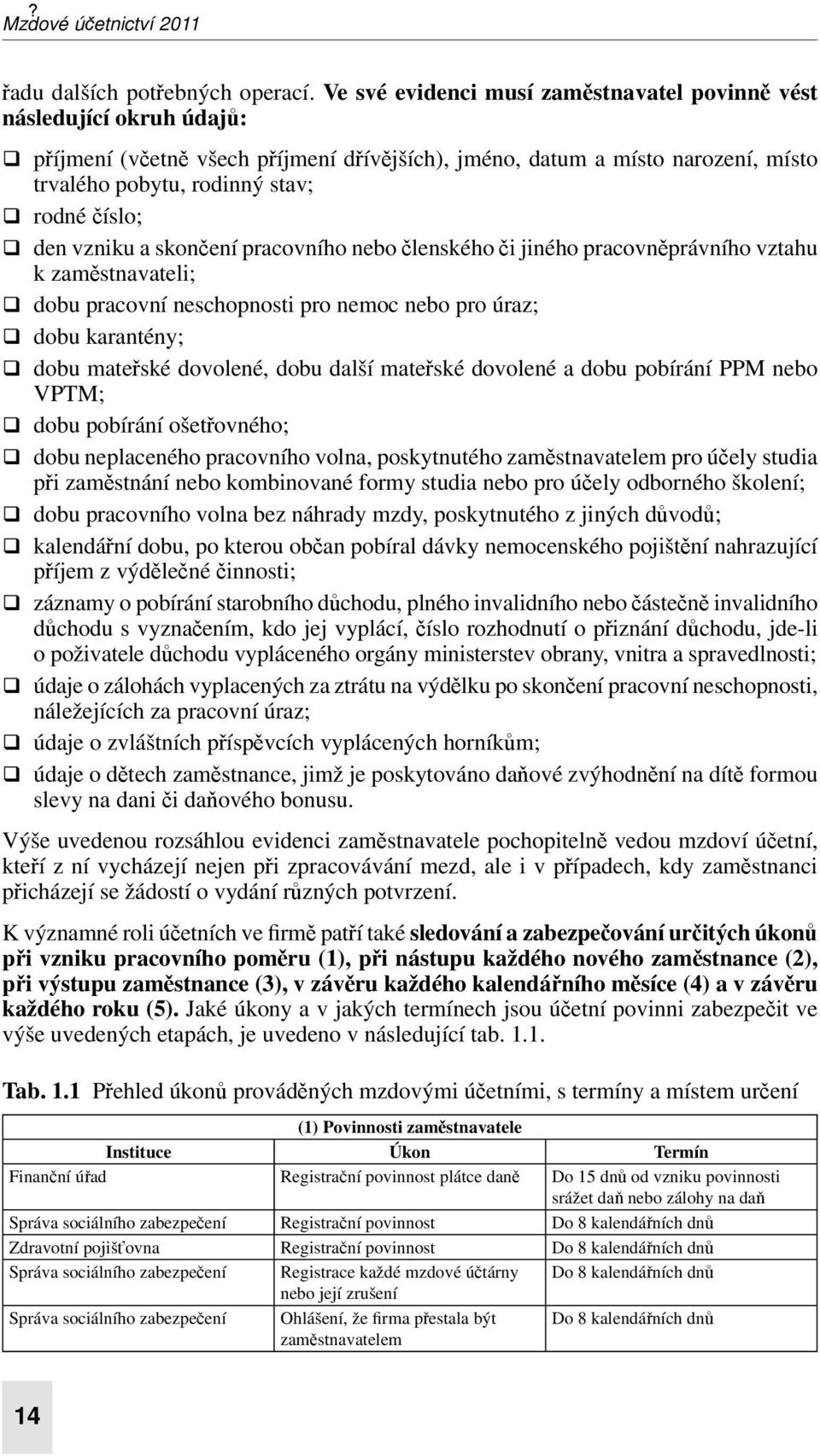 den vzniku a skončení pracovního nebo členského či jiného pracovněprávního vztahu k zaměstnavateli; dobu pracovní neschopnosti pro nemoc nebo pro úraz; dobu karantény; dobu mateřské dovolené, dobu