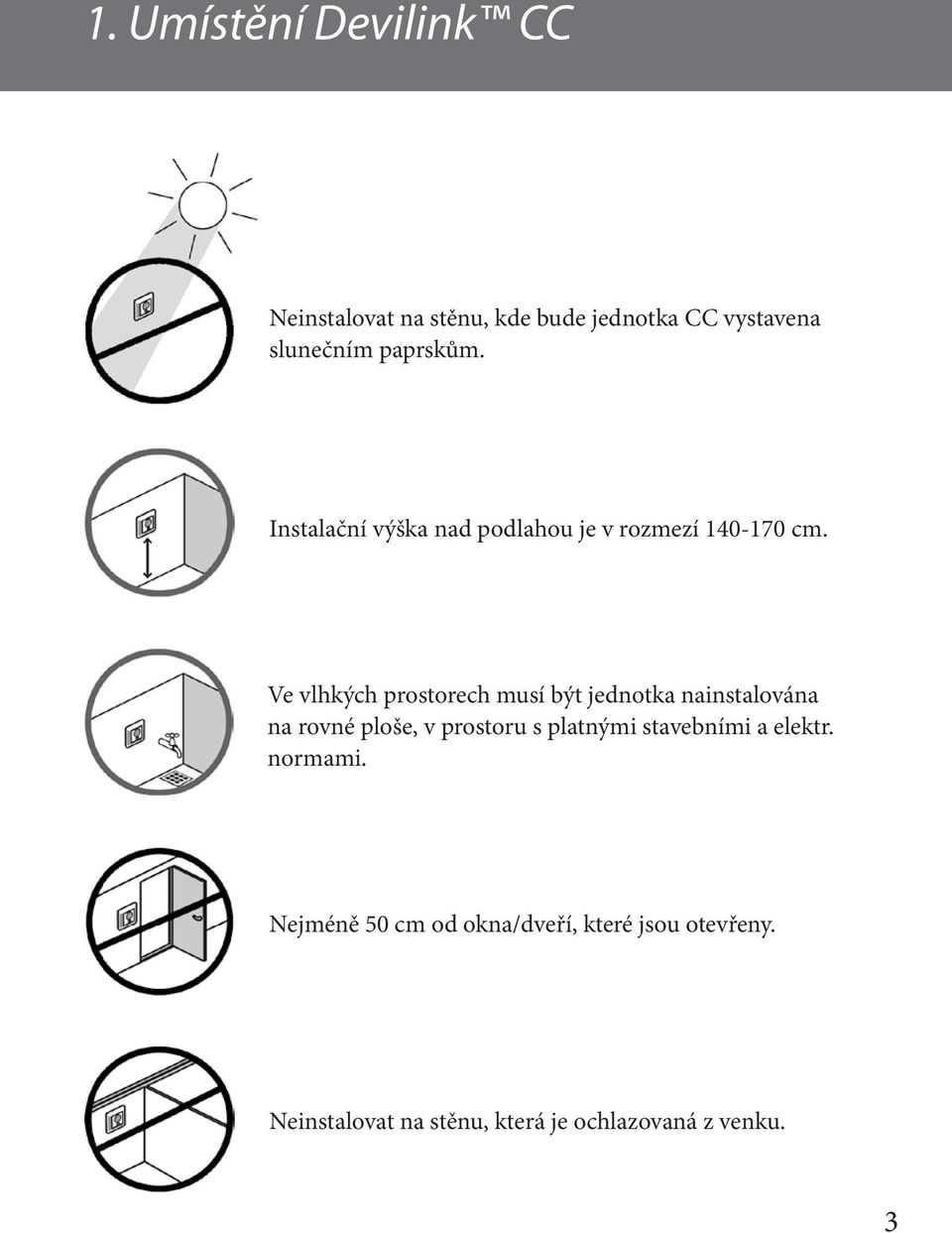 Ve vlhkých prostorech musí být jednotka nainstalována na rovné ploše, v prostoru s platnými