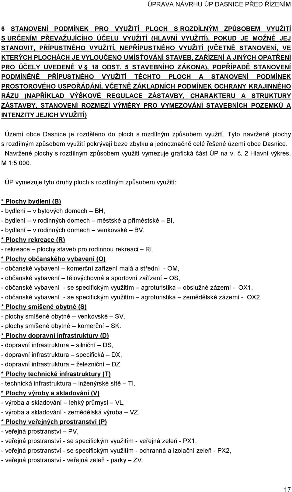 5 STAVEBNÍHO ZÁKONA), POPŘÍPADĚ STANOVENÍ PODMÍNĚNĚ PŘÍPUSTNÉHO VYUŽITÍ TĚCHTO PLOCH A STANOVENÍ PODMÍNEK PROSTOROVÉHO USPOŘÁDÁNÍ, VČETNĚ ZÁKLADNÍCH PODMÍNEK OCHRANY KRAJINNÉHO RÁZU (NAPŘÍKLAD