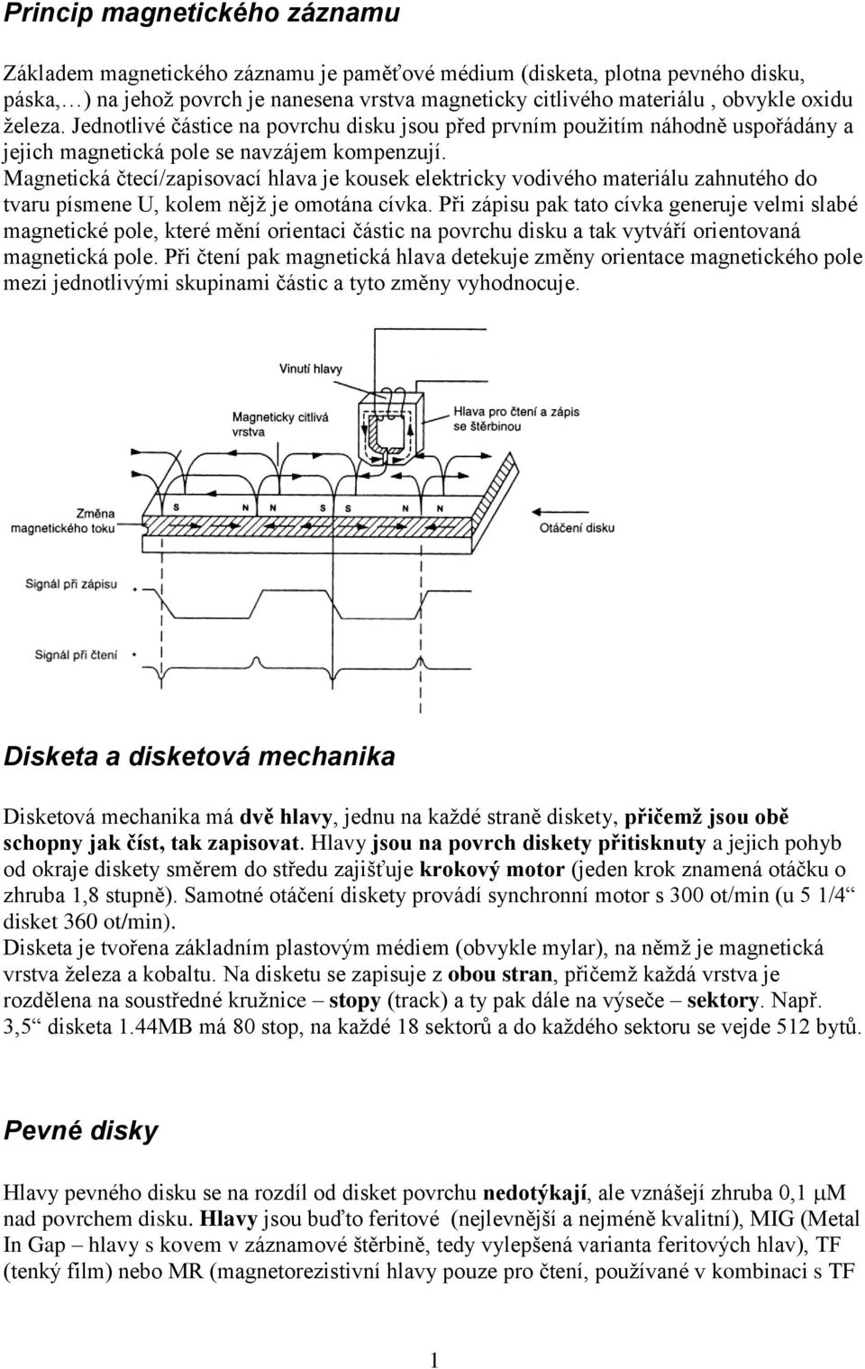 Magnetická čtecí/zapisovací hlava je kousek elektricky vodivého materiálu zahnutého do tvaru písmene U, kolem nějž je omotána cívka.