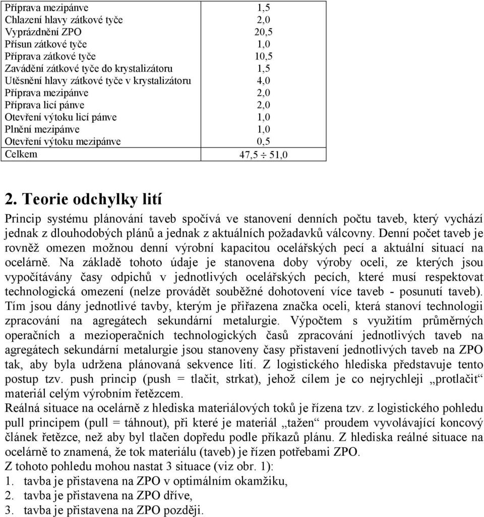 Teorie odchylky lití Princip systému plánování taveb spočívá ve stanovení denních počtu taveb, který vychází jednak z dlouhodobých plánů a jednak z aktuálních požadavků válcovny.