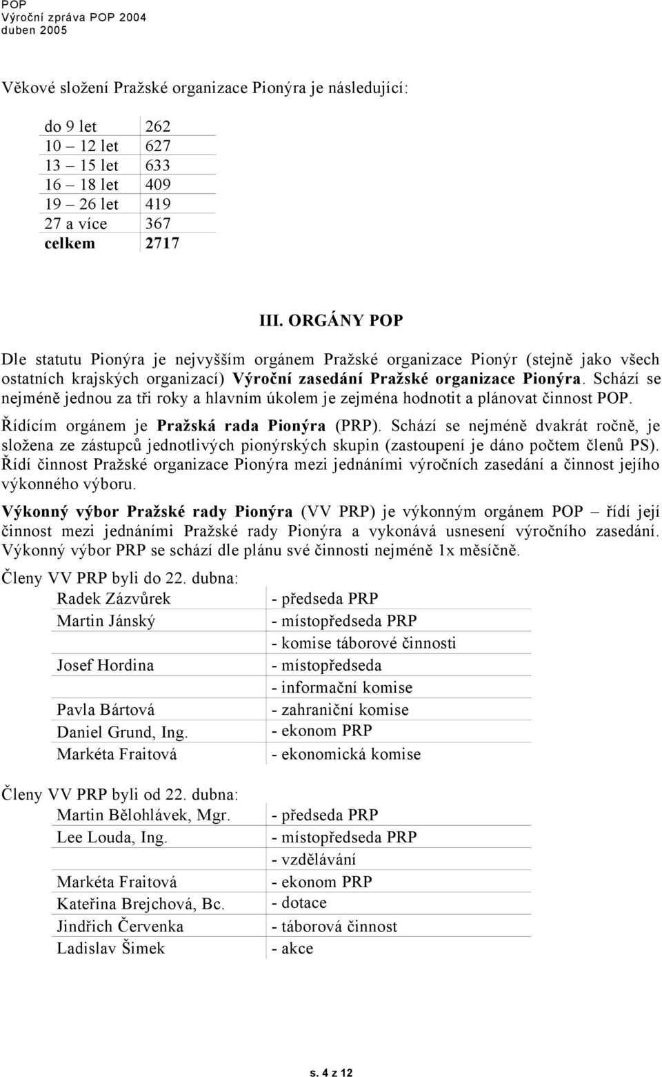 Schází se nejméně jednou za tři roky a hlavním úkolem je zejména hodnotit a plánovat činnost POP. Řídícím orgánem je Pražská rada Pionýra (PRP).