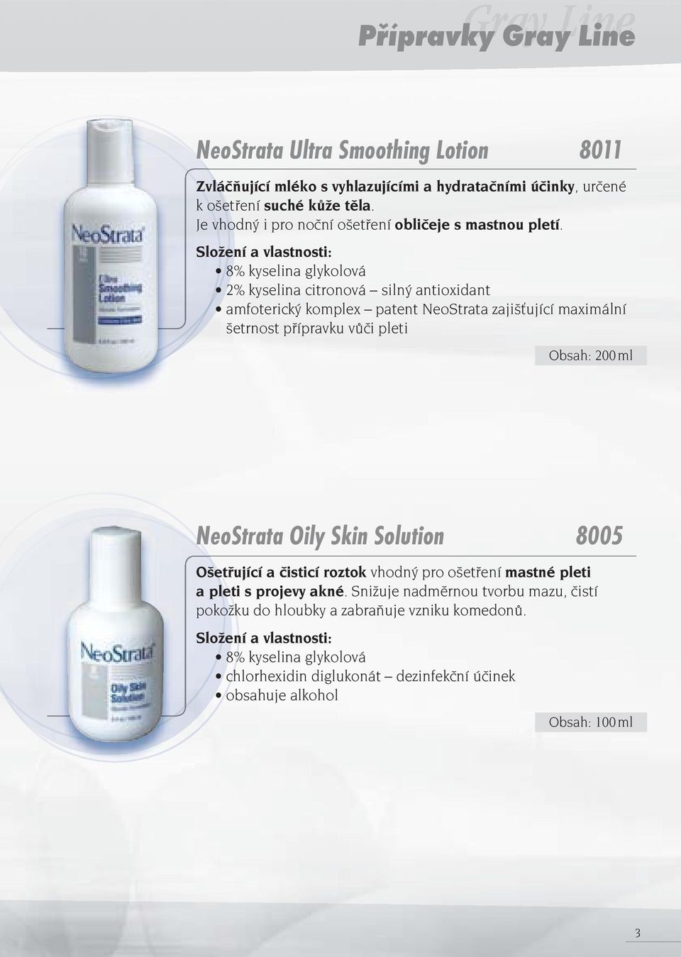 8% kyselina glykolová 2% kyselina citronová silný antioxidant Obsah: 200 ml NeoStrata Oily Skin Solution 8005 Ošetřující a čisticí roztok vhodný