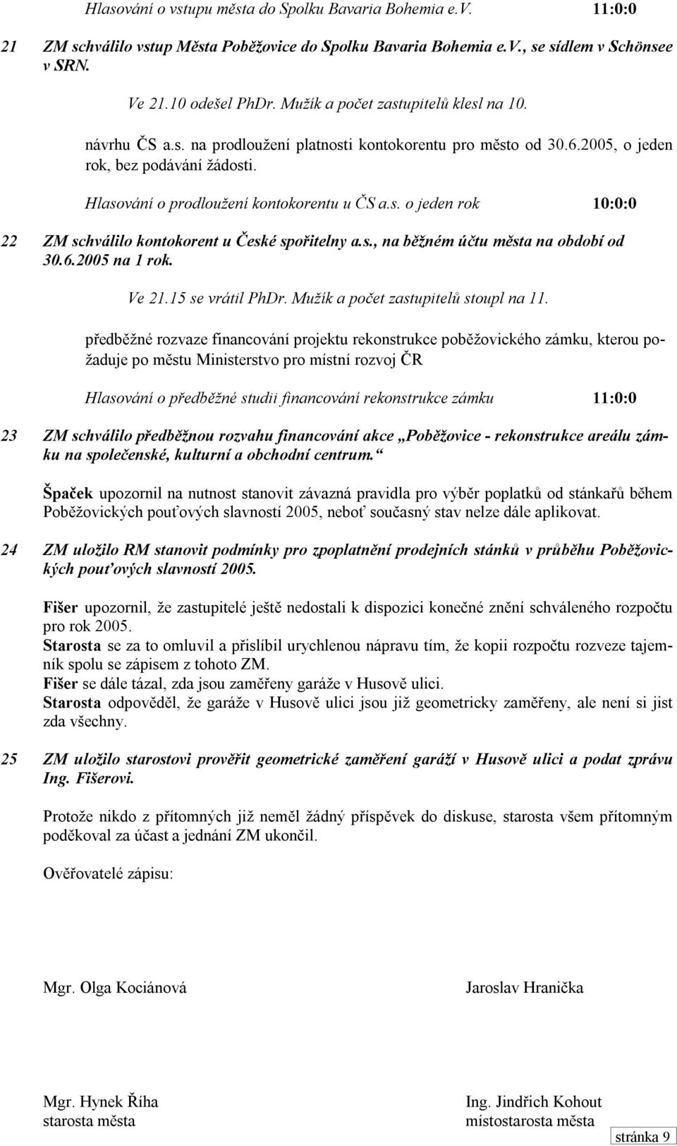 s., na běžném účtu města na období od 30.6.2005 na 1 rok. Ve 21.15 se vrátil PhDr. Mužík a počet zastupitelů stoupl na 11.