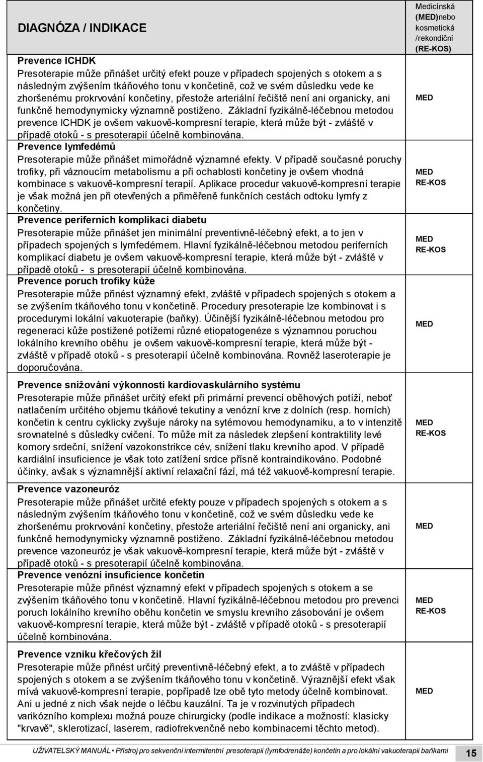 Základní fyzikálně-léčebnou metodou prevence ICHDK je ovšem vakuově-kompresní terapie, která může být - zvláště v případě otoků - s presoterapií účelně kombinována.