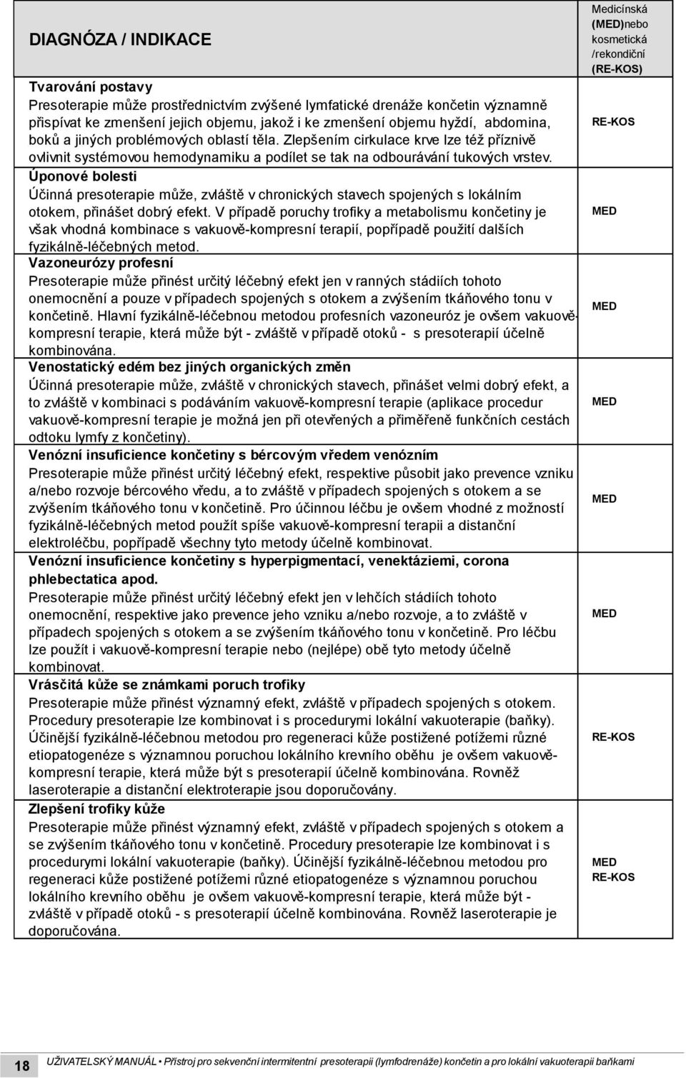 Úponové bolesti Účinná presoterapie může, zvláště v chronických stavech spojených s lokálním otokem, přinášet dobrý efekt.