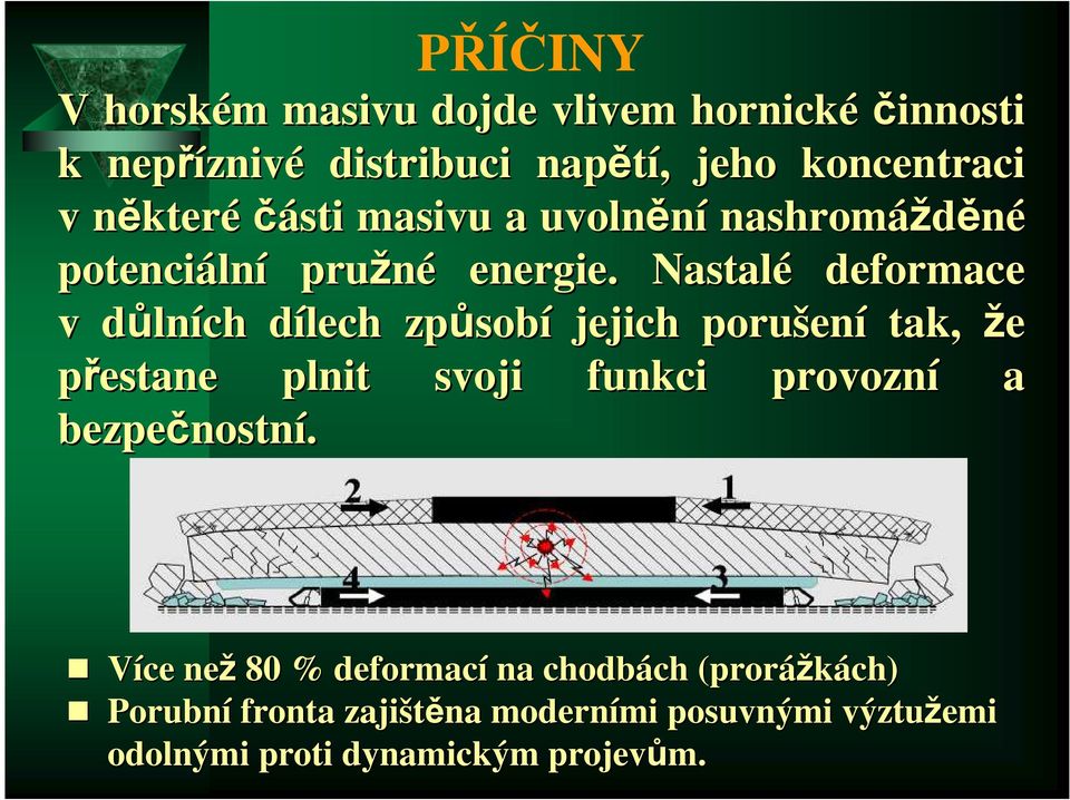 Nastalé deformace v důlních dílech d způsob sobí jejich porušen ení tak, že přestane plnit svoji funkci provozní a