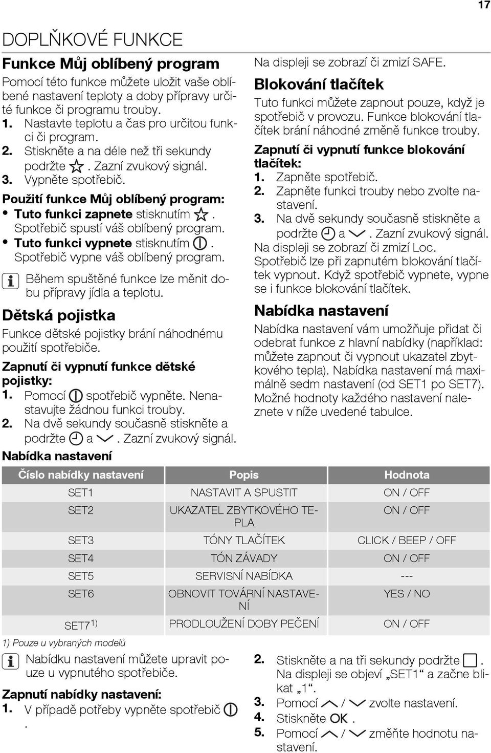 Použití funkce Můj oblíbený program: Tuto funkci zapnete stisknutím. Spotřebič spustí váš oblíbený program. Tuto funkci vypnete stisknutím. Spotřebič vypne váš oblíbený program.