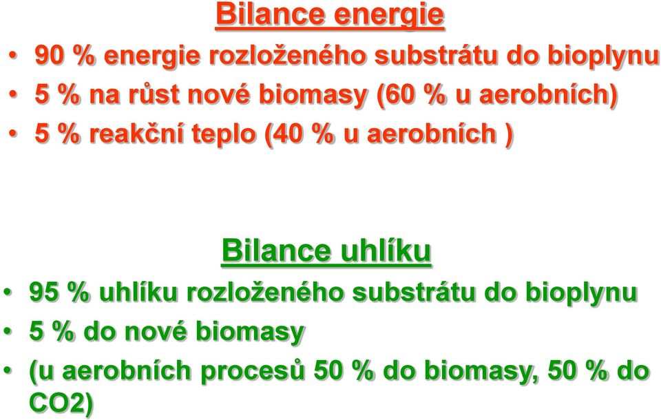 aerobních ) Bilance uhlíku 95 % uhlíku rozloženého substrátu do