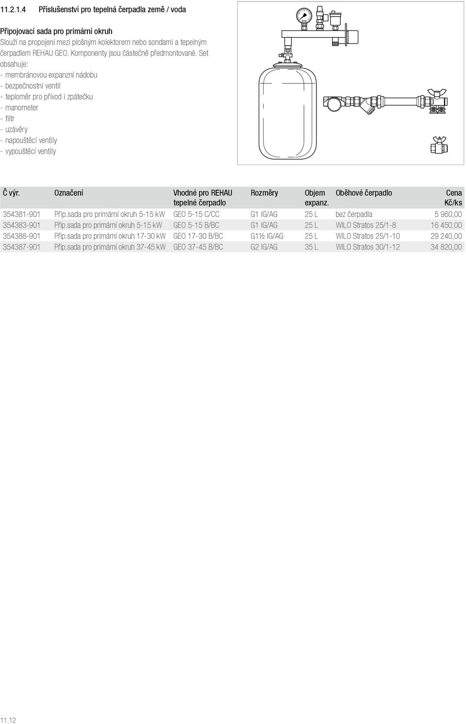 Set obsahuje: --membránovou expanzní nádobu --bezpečnostní ventil --teploměr pro přívod i zpátečku --manometer --filtr --uzávěry --napouštěcí ventily --vypouštěcí ventily Č výr.