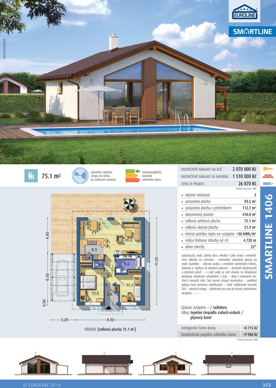 úložných ploch v části půdy je rošt vhodný na skladování přístupný skládacím schodištěm z haly dům s minimem vnitřních nosných stěn, bez pevné stropní konstrukce