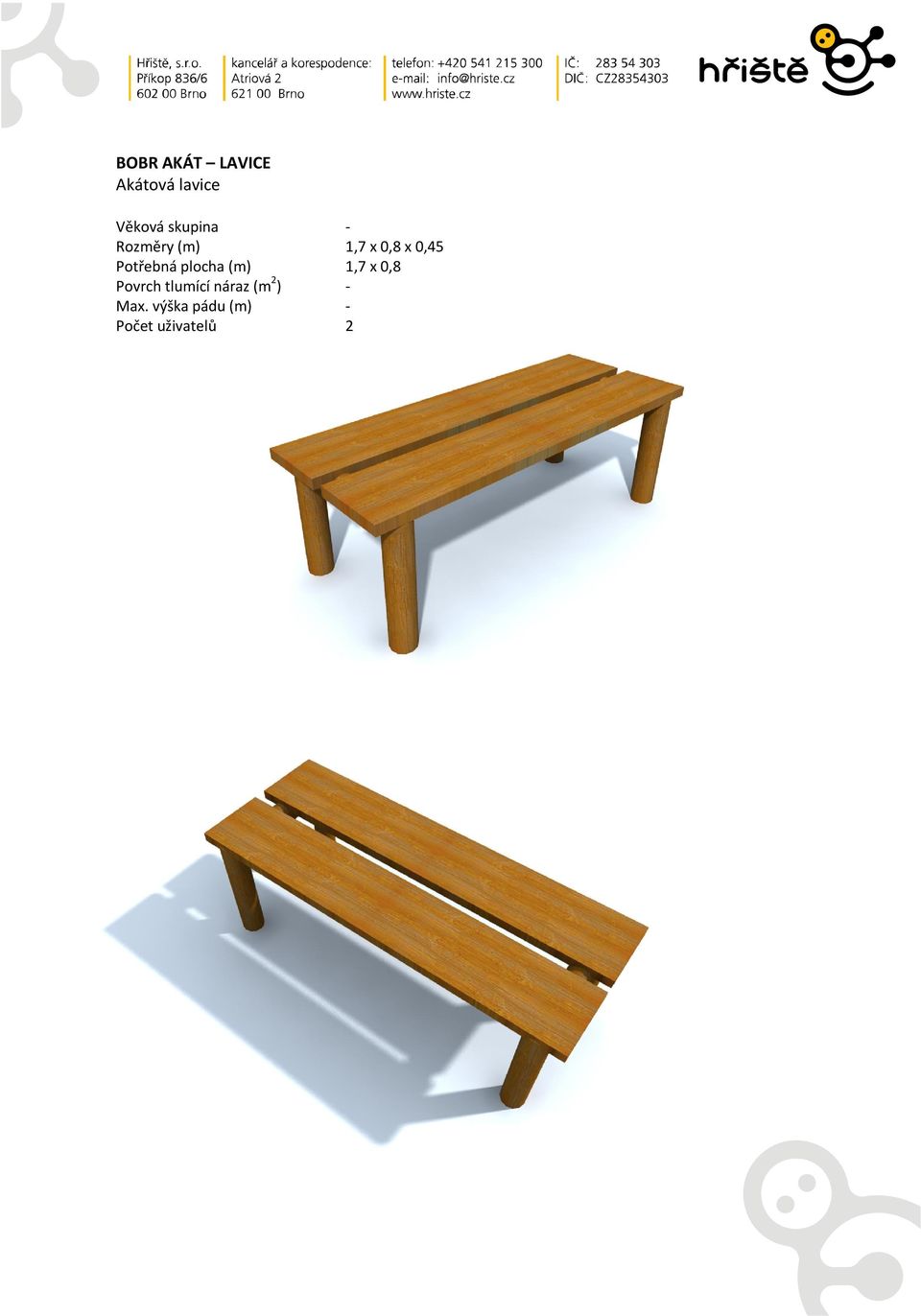 Potřebná plocha (m) 1,7 x 0,8 Povrch