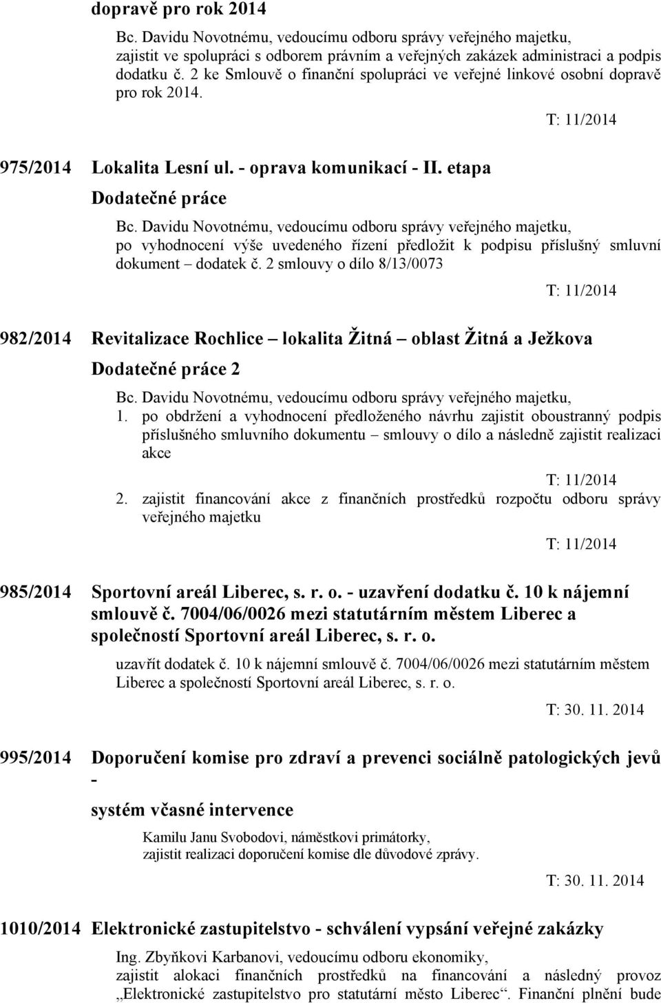 2 smlouvy o dílo 8/13/0073 T: 11/2014 982/2014 Revitalizace Rochlice lokalita Žitná oblast Žitná a Ježkova Dodatečné práce 2 1.