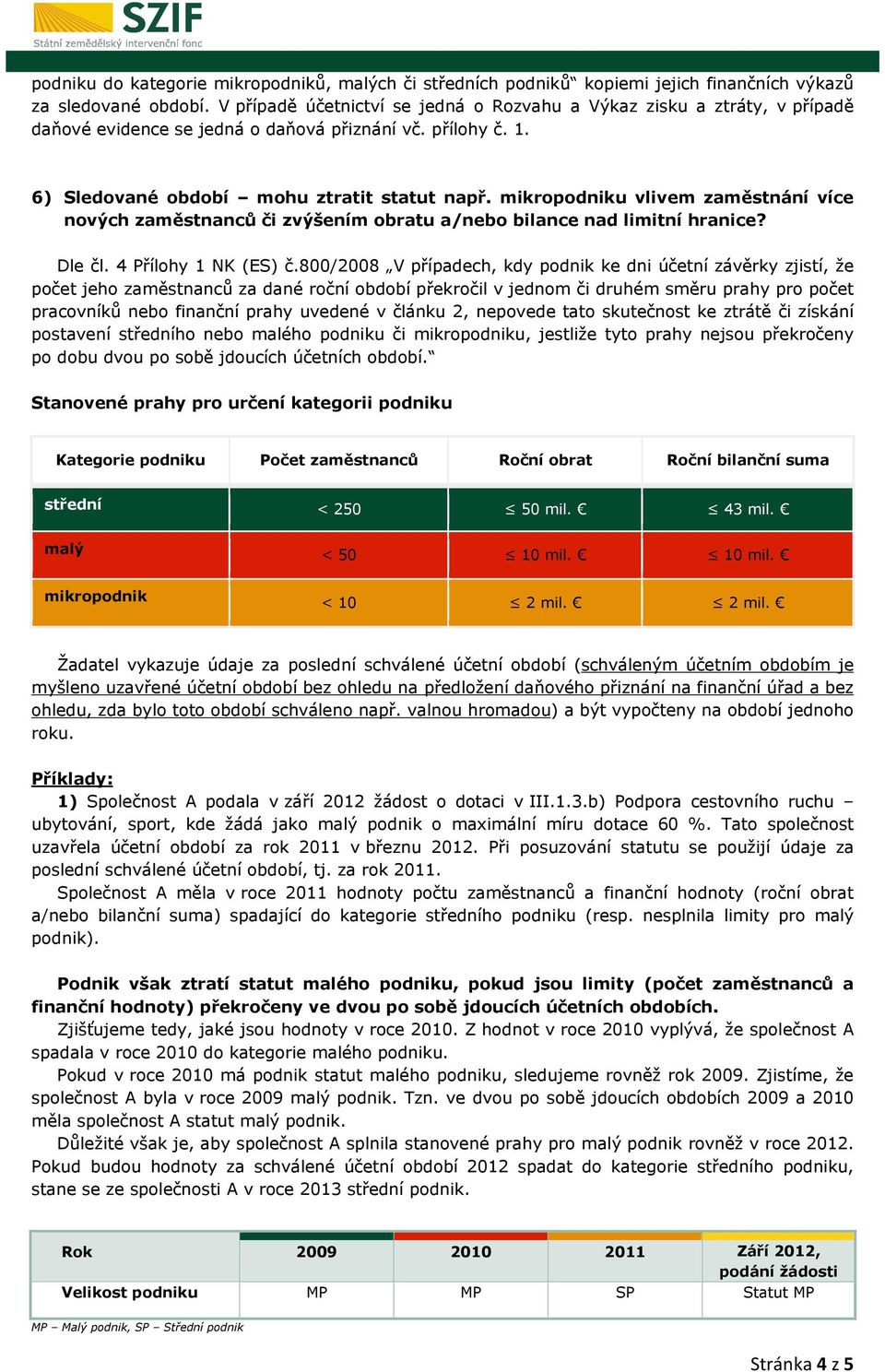 mikropodniku vlivem zaměstnání více nových zaměstnanců či zvýšením obratu a/nebo bilance nad limitní hranice? Dle čl. 4 Přílohy 1 NK (ES) č.