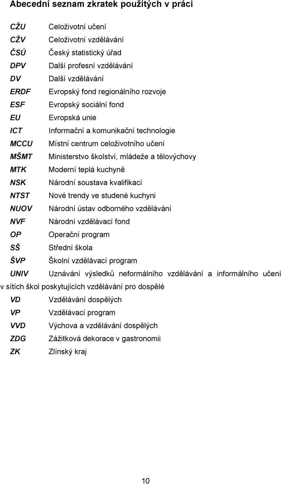 teplá kuchyně NSK Národní soustava kvalifikací NTST Nové trendy ve studené kuchyni NUOV Národní ústav odborného vzdělávání NVF Národní vzdělávací fond OP Operační program SŠ Střední škola ŠVP Školní