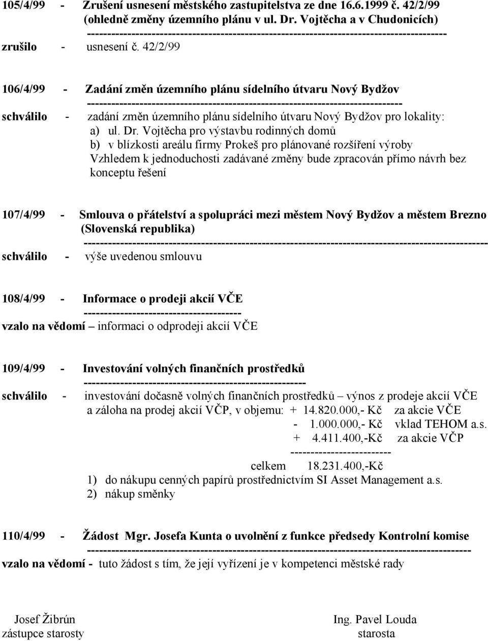 42/2/99 106/4/99 - Zadání změn územního plánu sídelního útvaru Nový Bydžov ------------------------------------------------------------------------------ schválilo - zadání změn územního plánu