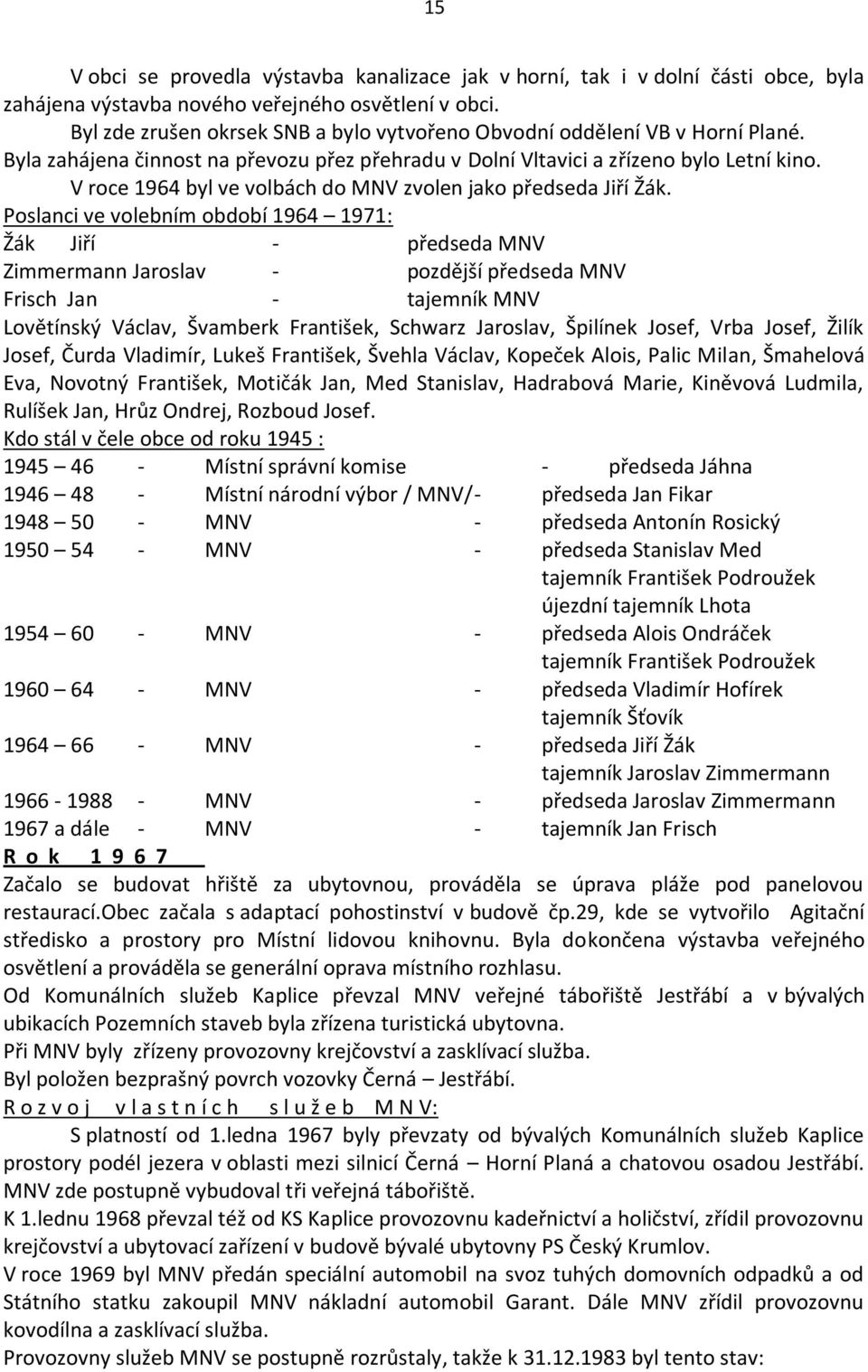 V roce 1964 byl ve volbách do MNV zvolen jako předseda Jiří Žák.