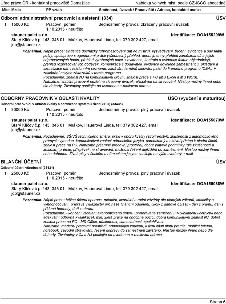 přehled vyrobených palet + evidence, kontrola a evidence faktur, objednávky), přehled rozpracovaných dodávek, komunikace s dodavateli, evidence dovolené zaměstnanců, ukládání a aktualizace dat v