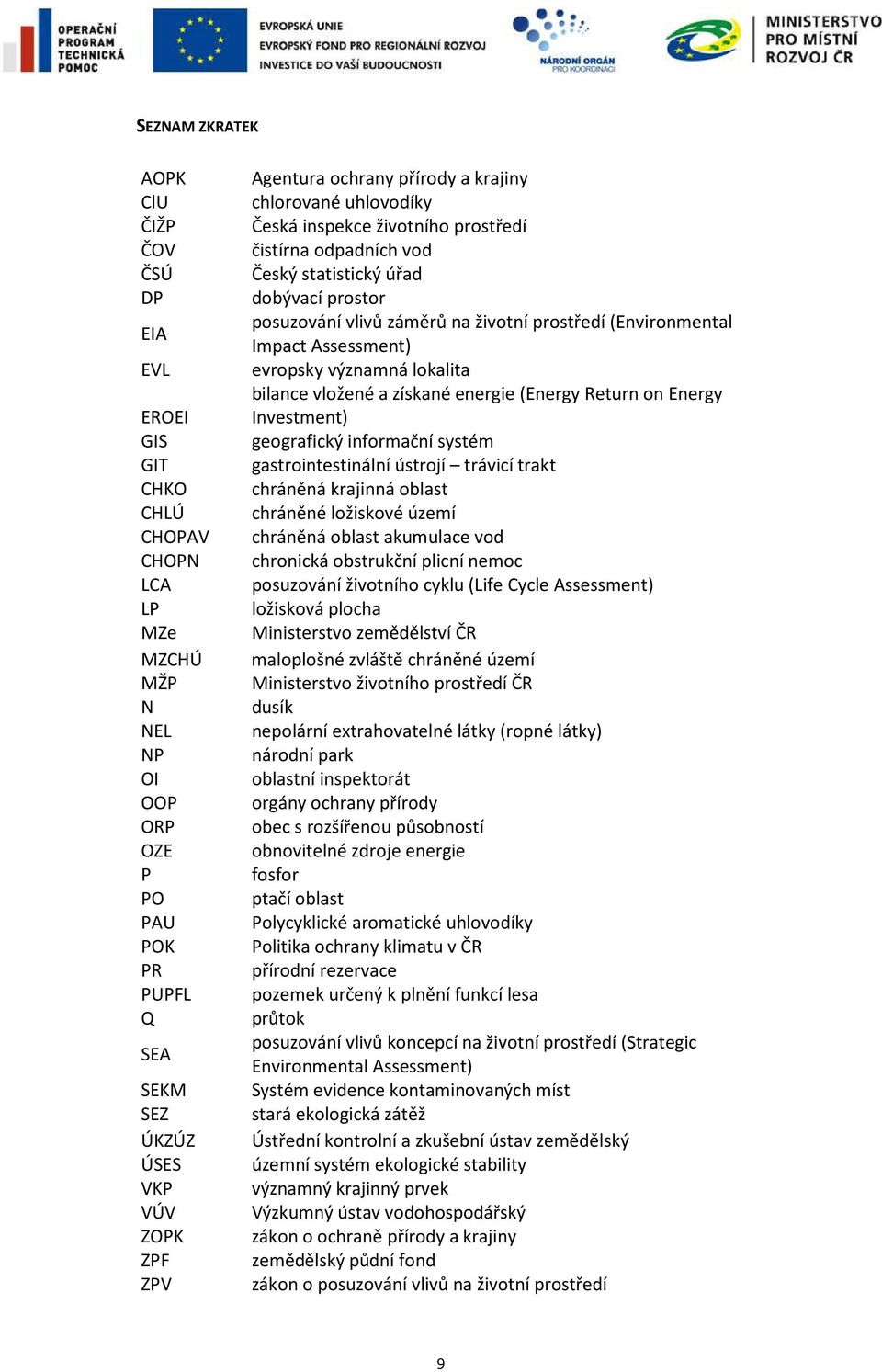 (Environmental Impact Assessment) evropsky významná lokalita bilance vložené a získané energie (Energy Return on Energy Investment) geografický informační systém gastrointestinální ústrojí trávicí