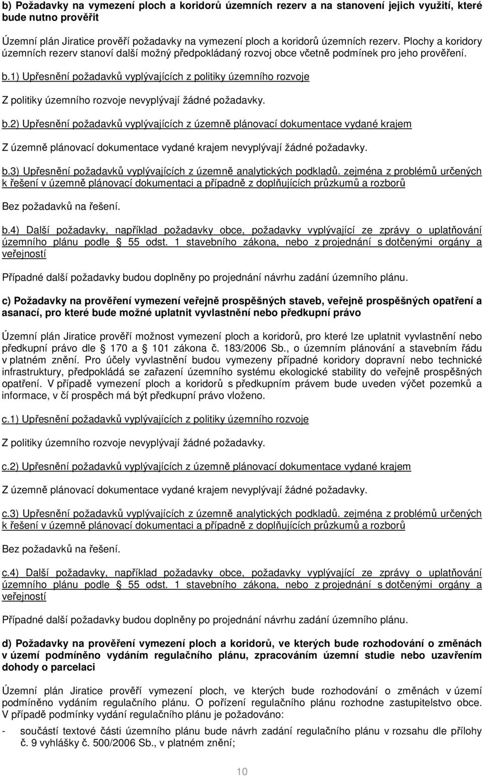 1) Upřesnění požadavků vyplývajících z politiky územního rozvoje Z politiky územního rozvoje nevyplývají žádné požadavky. b.