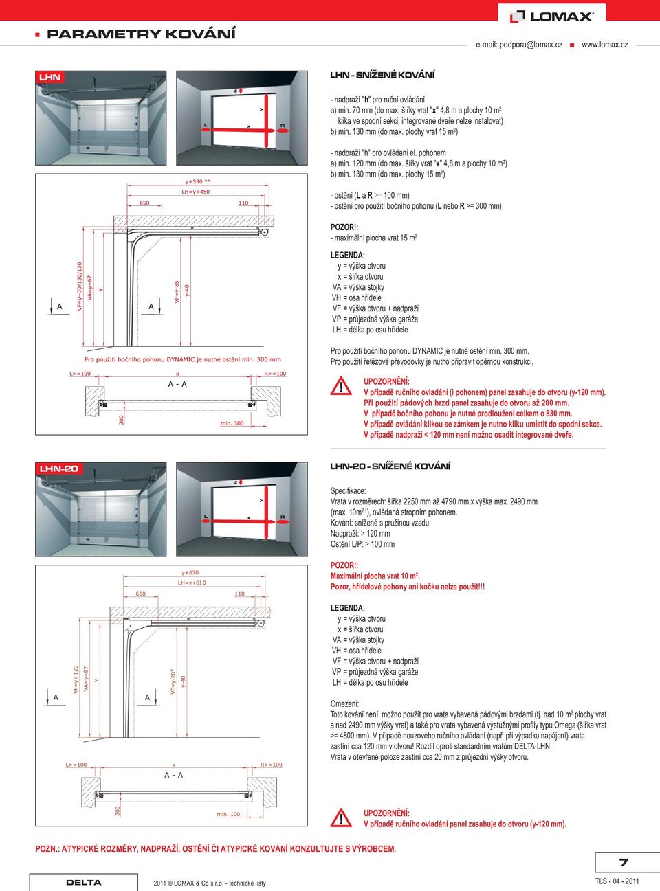 120 mm (do max. šíøky vrat "x" 4,8 m a plochy 10 m 2 ) b) min. 130 mm (do max. plochy 15 m 2 ) - ostìní (L a R >= 100 mm) - ostìní pro použití boèního pohonu (L nebo R >= 300 mm) POZOR!