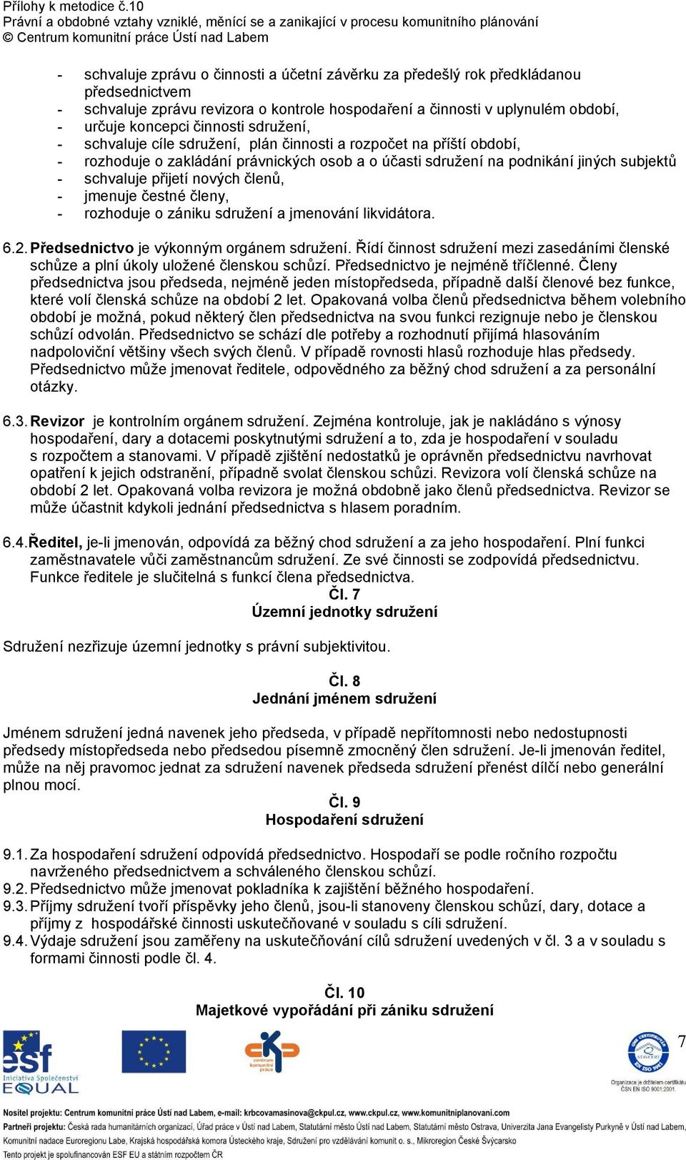 členů, - jmenuje čestné členy, - rozhoduje o zániku sdružení a jmenování likvidátora. 6.2. Předsednictvo je výkonným orgánem sdružení.