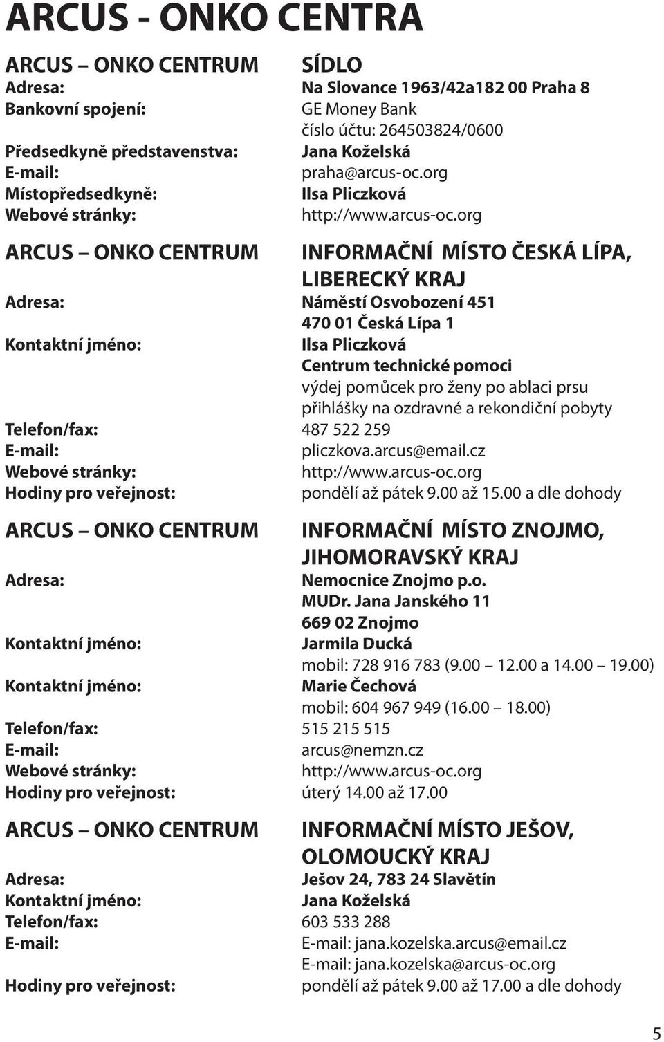 org Místopředsedkyně: Ilsa Pliczková Webové stránky: http://www.arcus-oc.