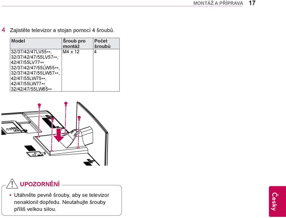 32/37/42/47/55LW57 **, 42/47/55LW75 **, 42/47/55LW77 **, 32/42/47/55LW65 ** Šroub pro Počet