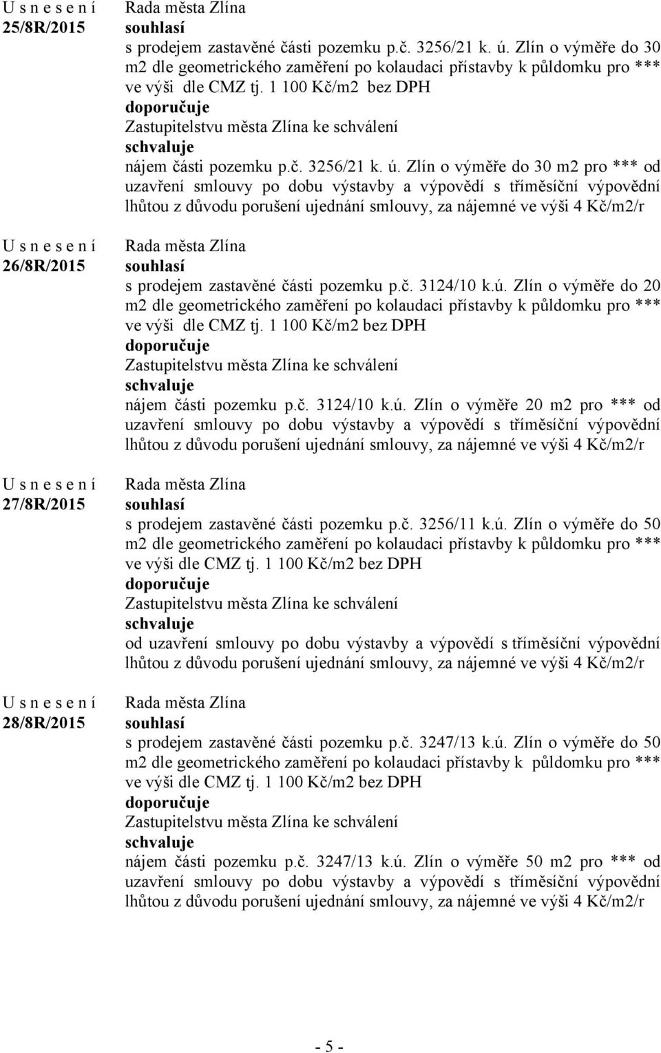 1 100 Kč/m2 bez DPH doporučuje Zastupitelstvu města Zlína ke schválení nájem části pozemku p.č. 3256/21 k. ú.