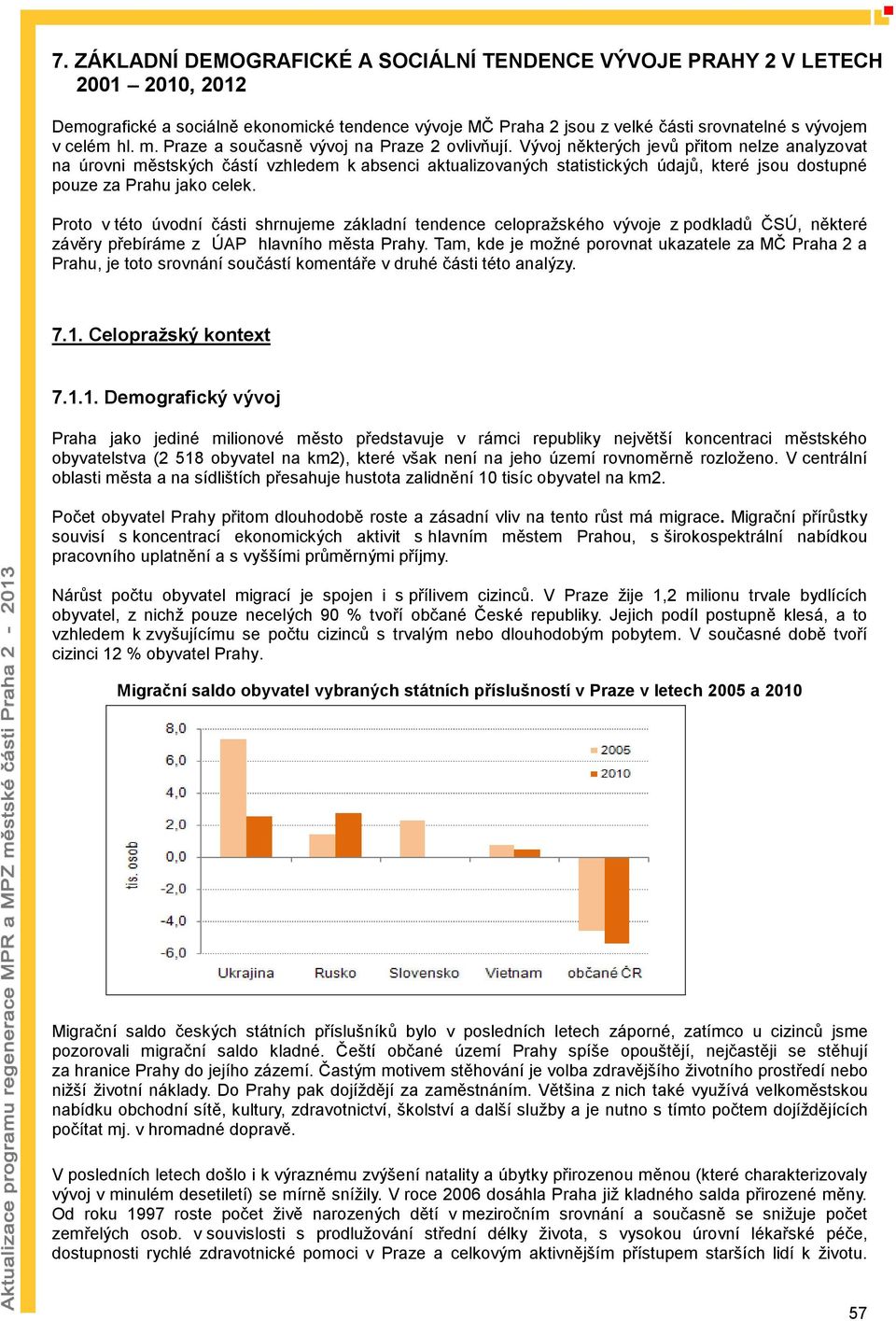 Vývoj některých jevů přitom nelze analyzovat na úrovni městských částí vzhledem k absenci aktualizovaných statistických údajů, které jsou dostupné pouze za Prahu jako celek.