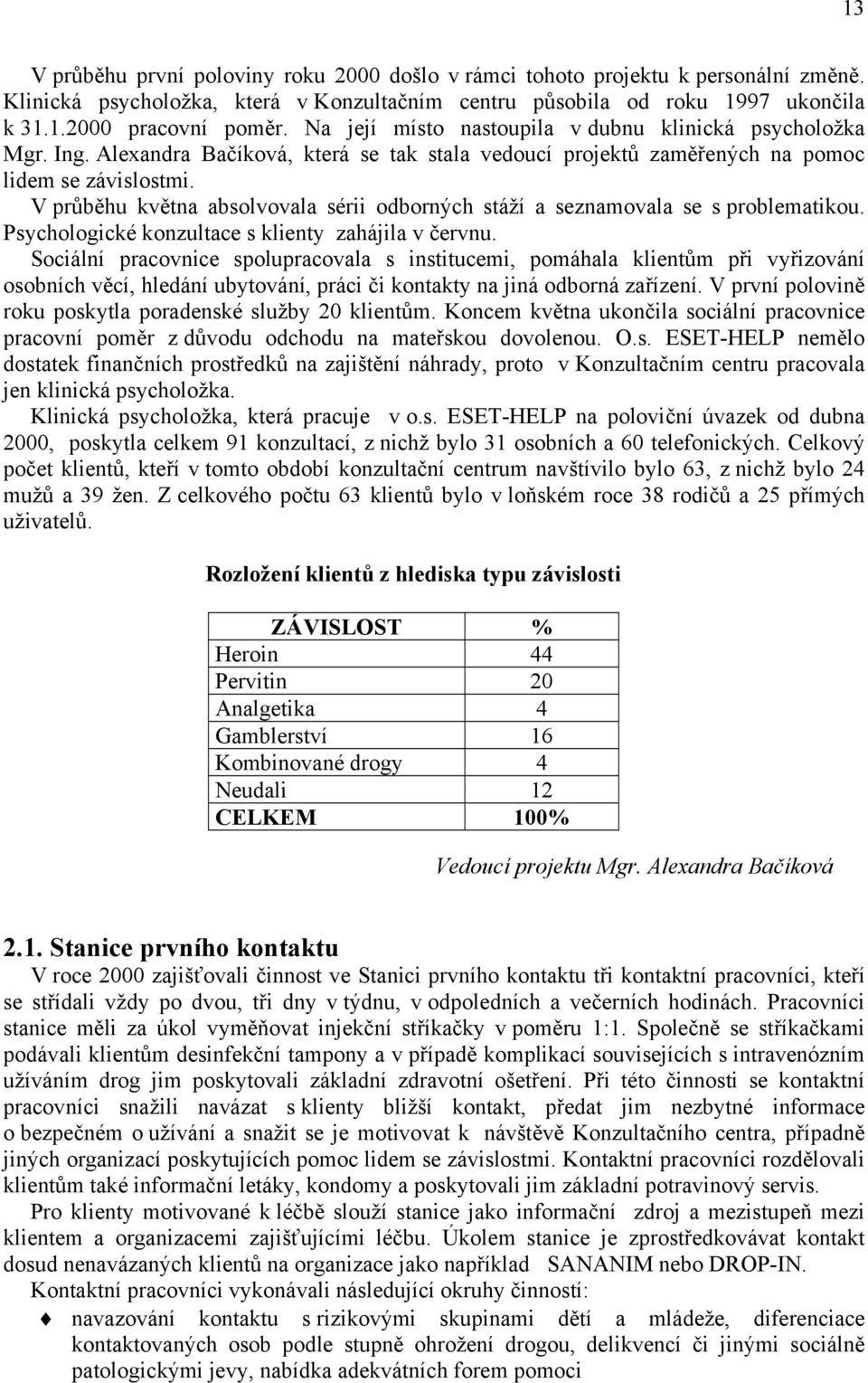 V průběhu května absolvovala sérii odborných stáží a seznamovala se s problematikou. Psychologické konzultace s klienty zahájila v červnu.